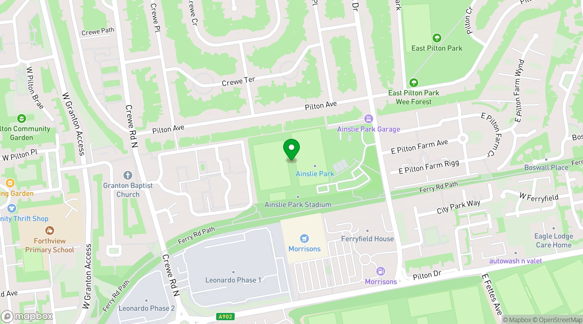 Map showing Ainslie Park Stadium