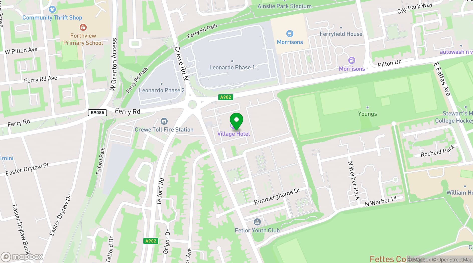 Map showing Village Hotel - Edinburgh
