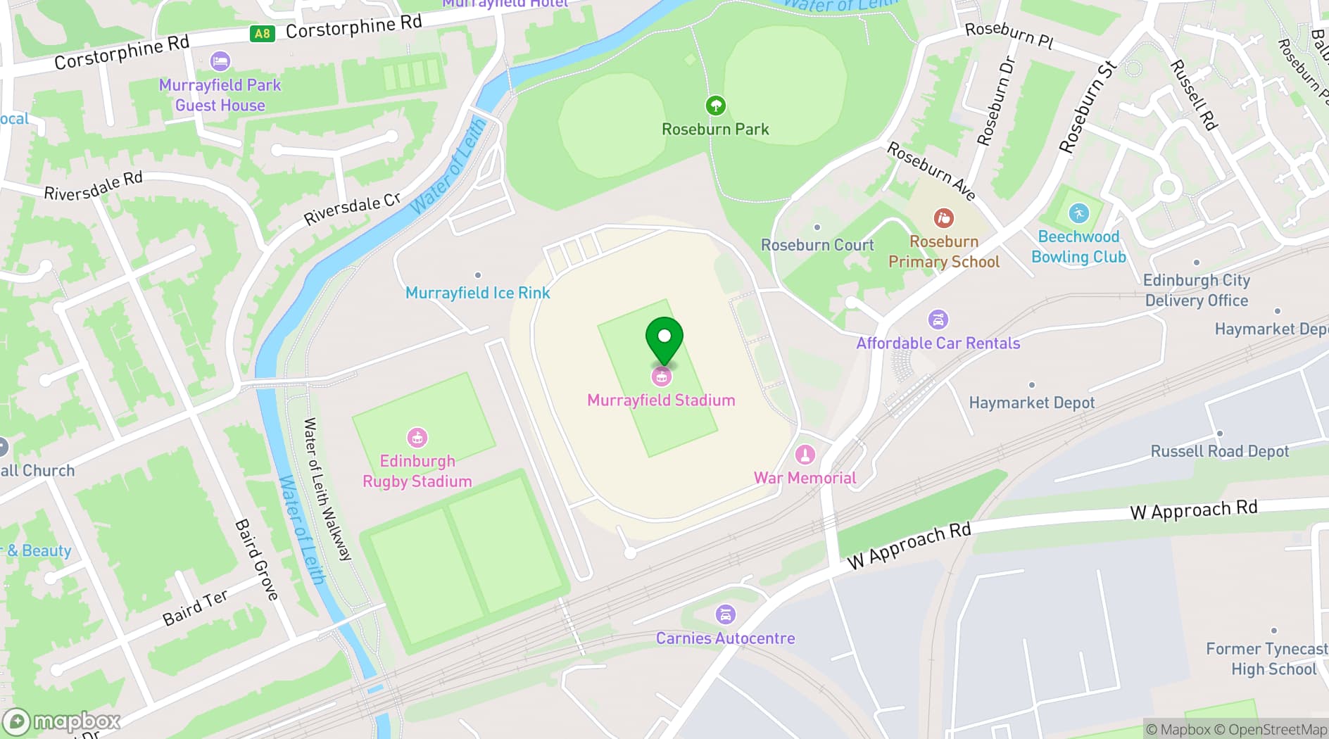 Map showing Murrayfield Stadium