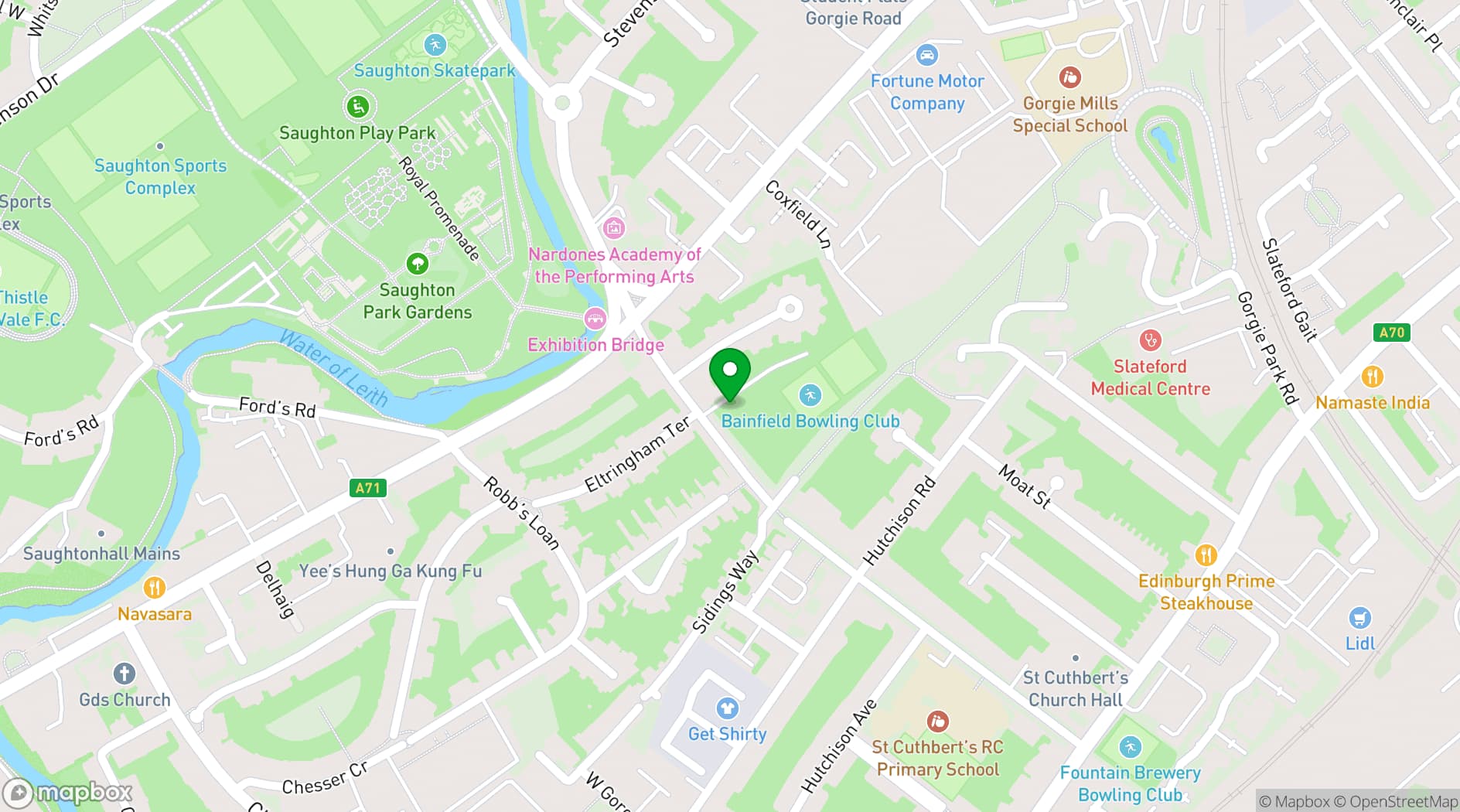 Map showing Bainfield Bowling & Social Club