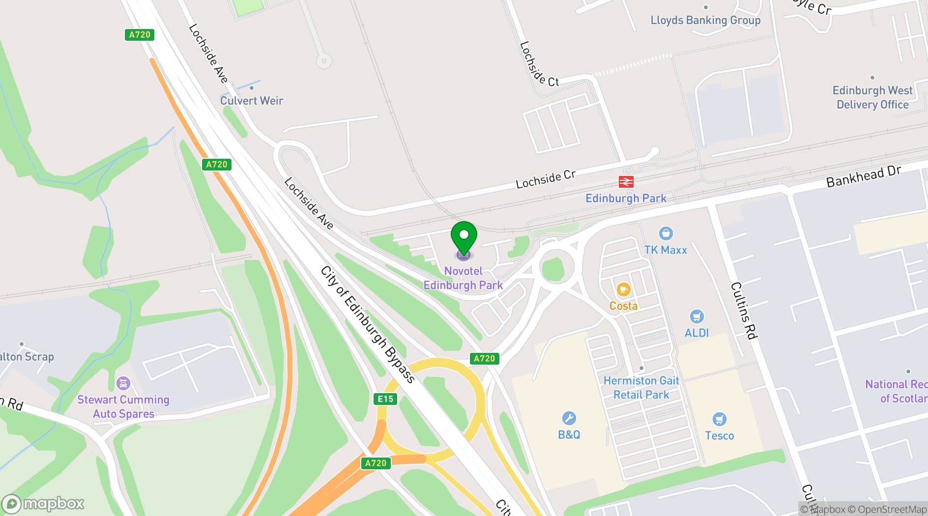 Map showing Novotel Edinburgh Park