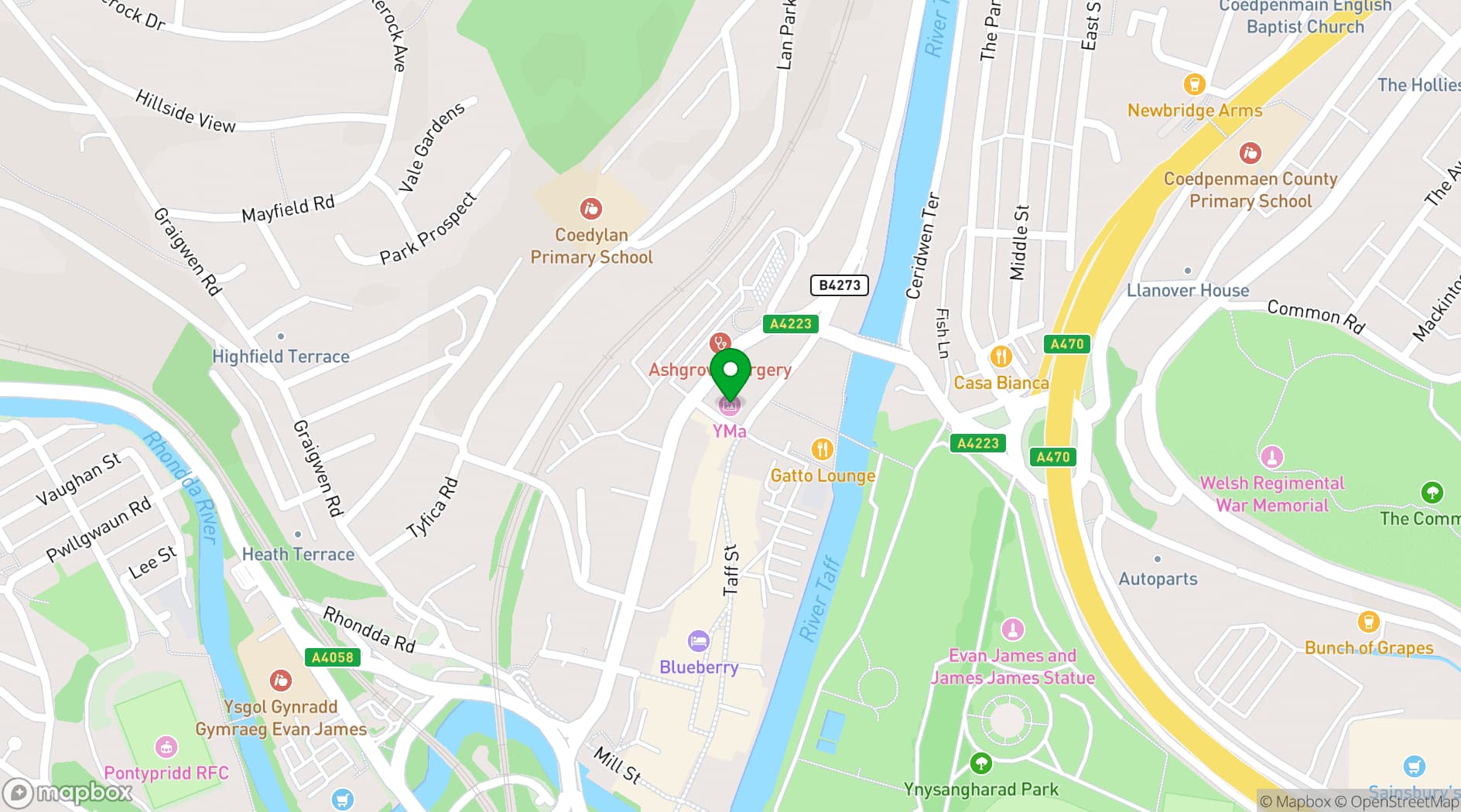 Map showing YMa Pontypridd
