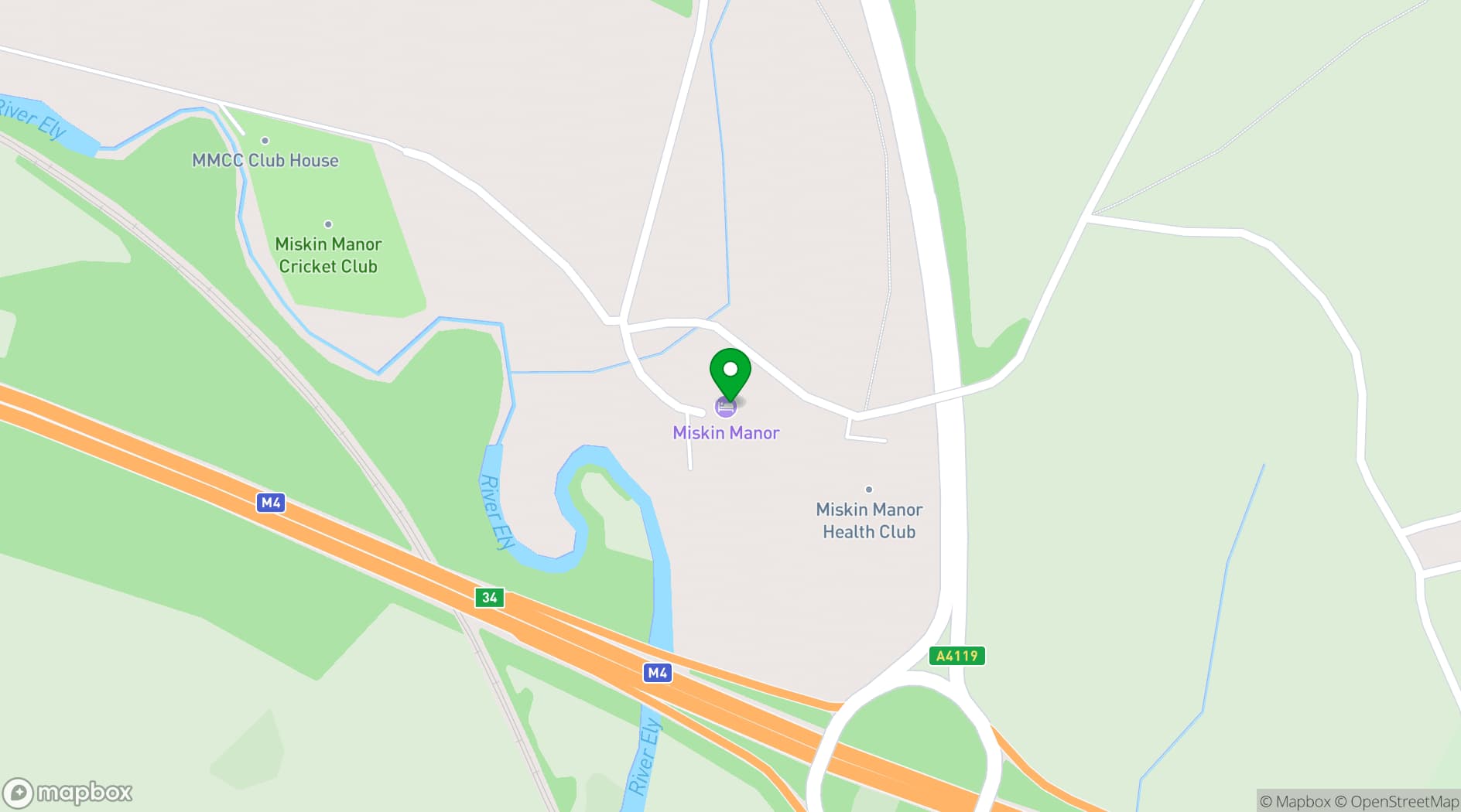 Map showing Miskin Manor Hotel