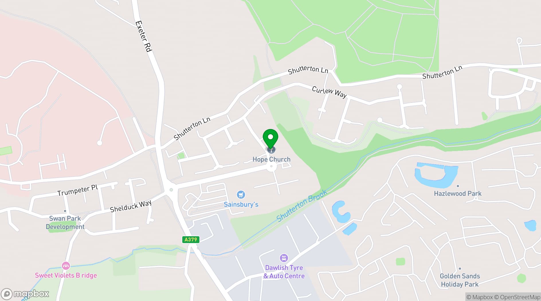 Map showing Hope Church, Centre & Café