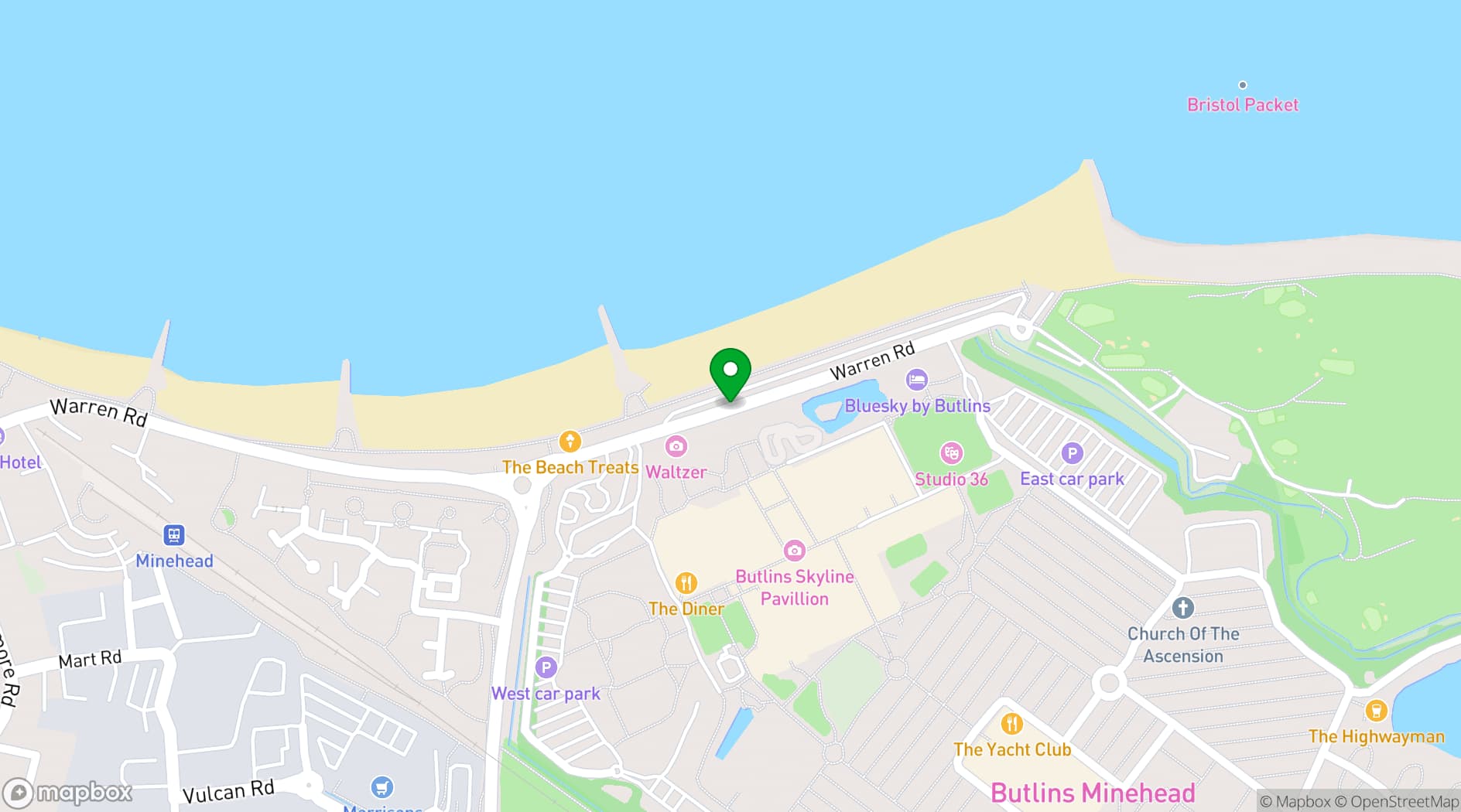 Map showing Butlin's Minehead