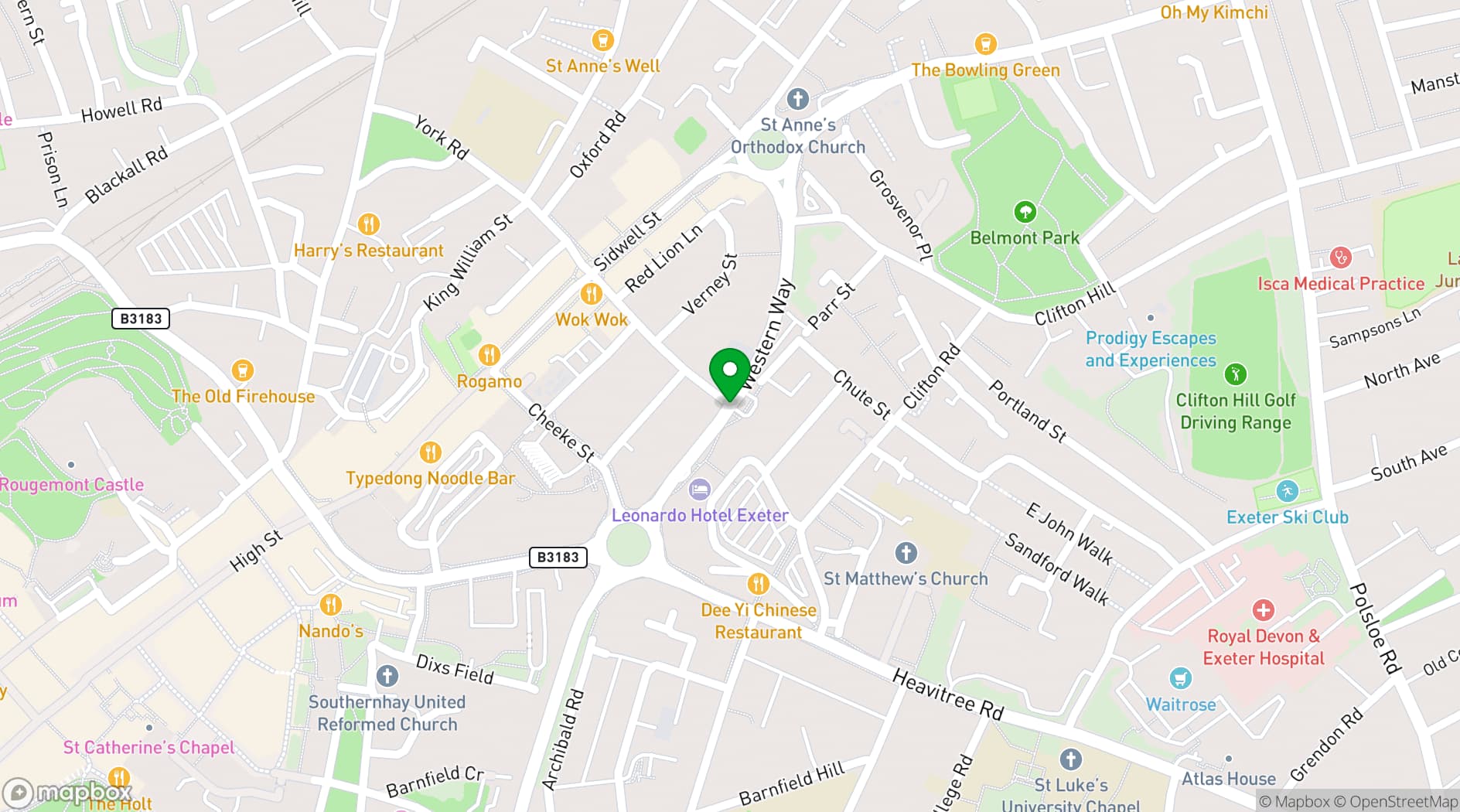 Map showing Leonardo Hotel Exeter