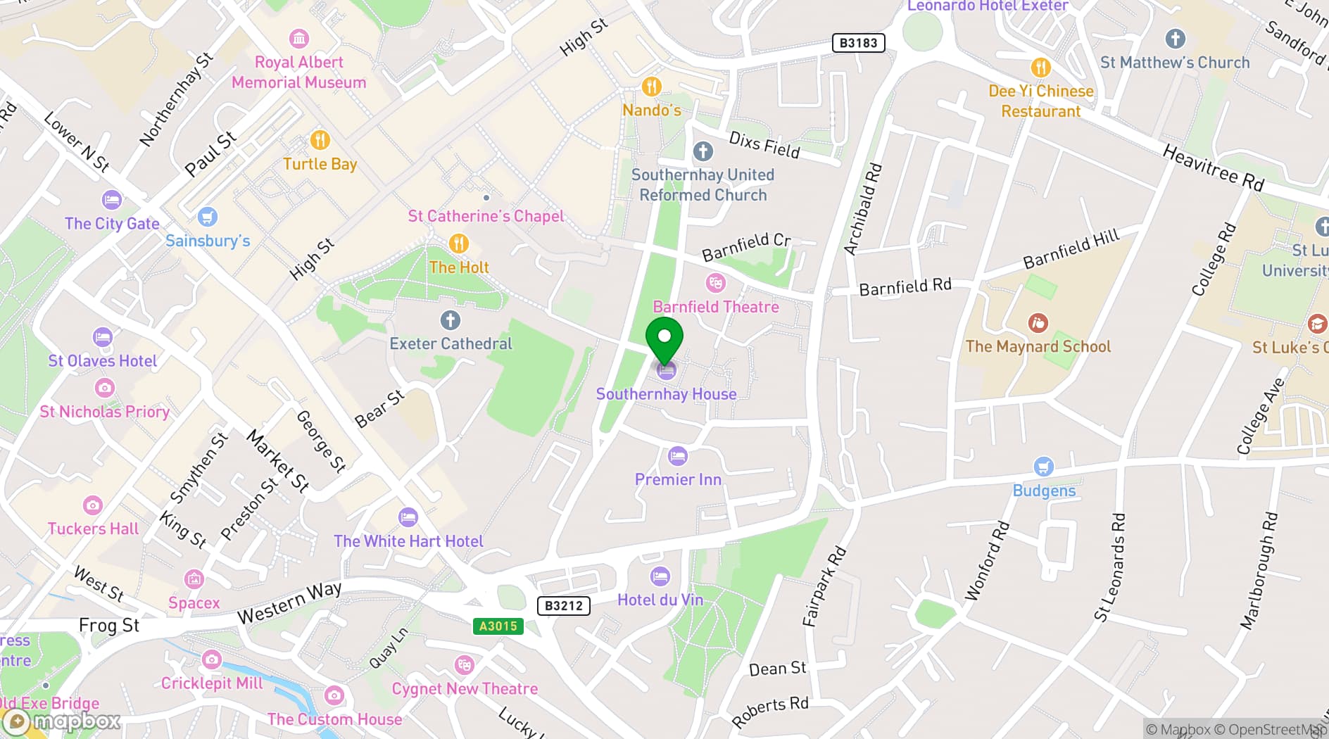 Map showing Southernhay House Restaurant
