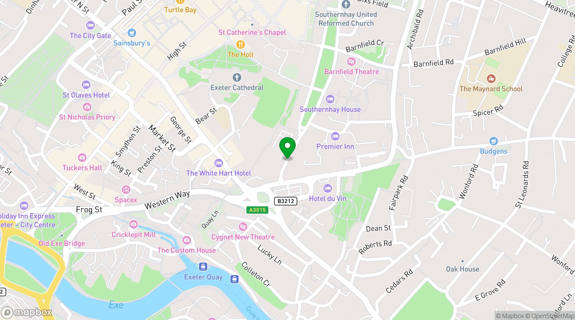 Map showing Mercure Exeter Southgate Hotel