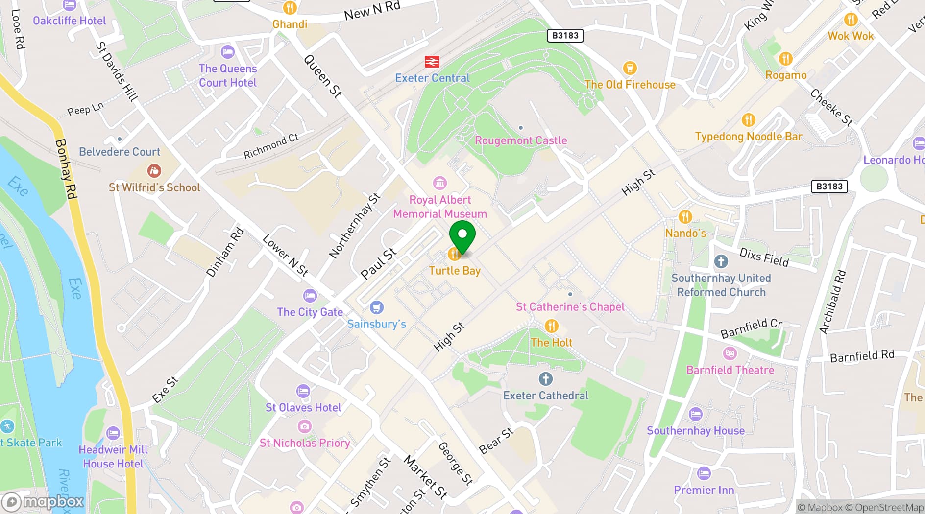 Map showing The Botanist Exeter