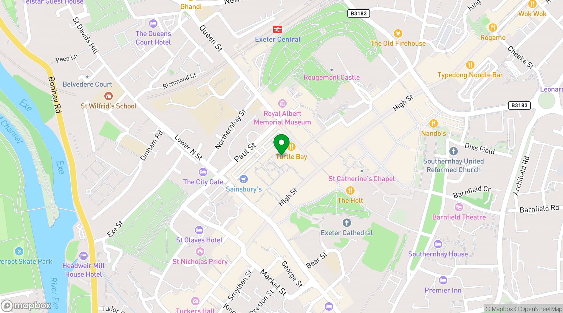 Map showing Ludo Sports & Live Lounge Exeter