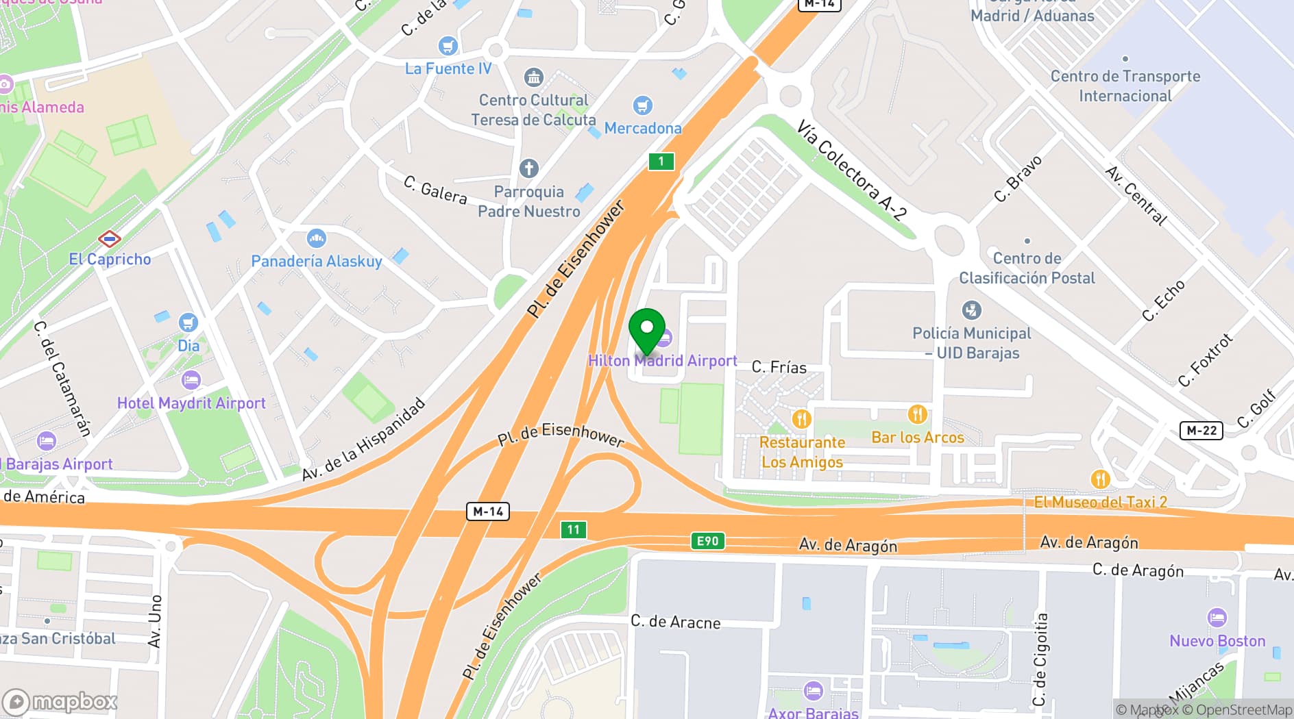 Map showing Hilton Madrid Airport