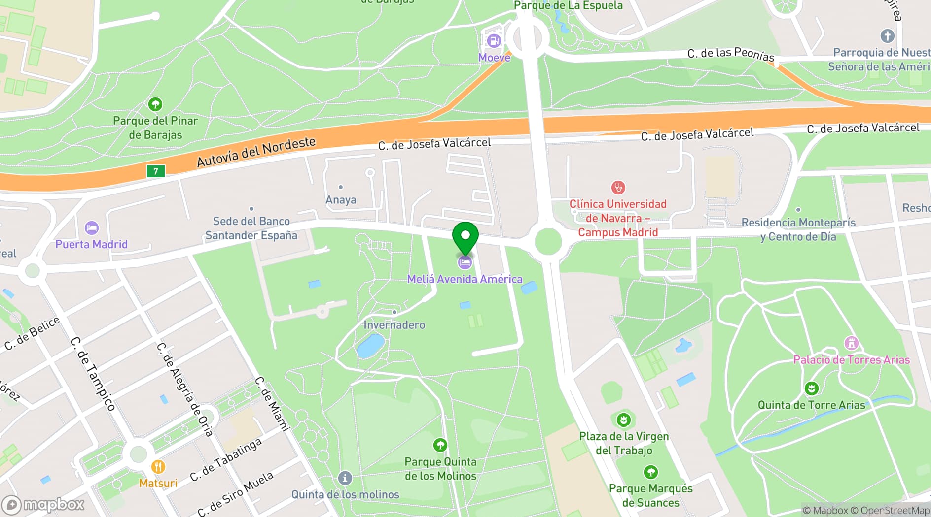 Map showing Meliá Avenida América