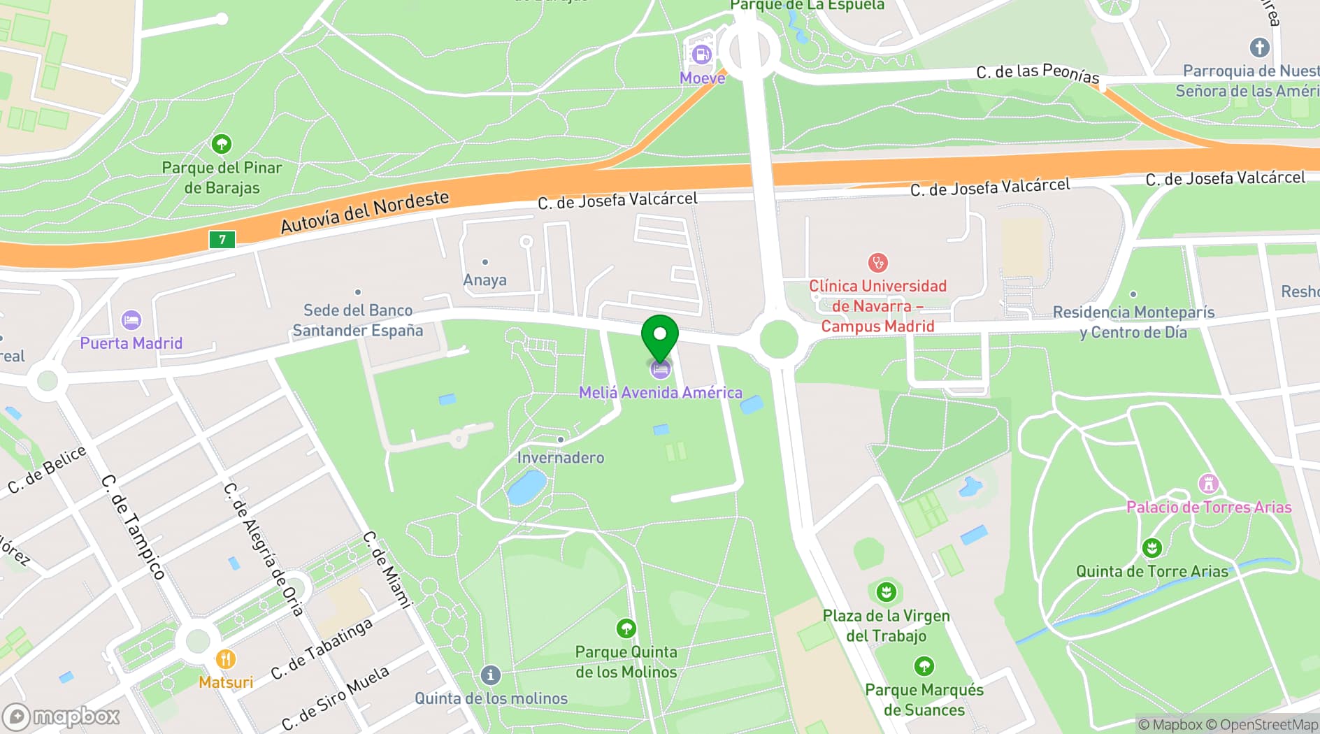 Map showing Meliá Avenida América