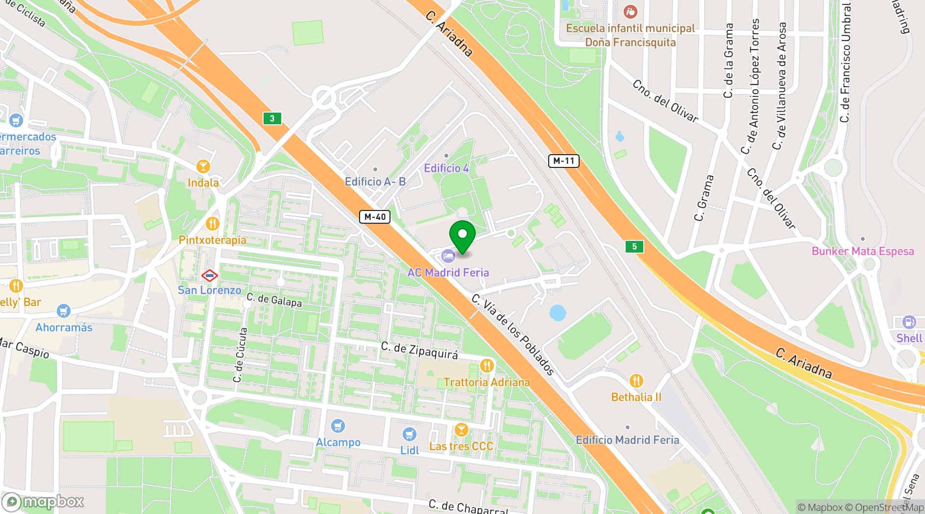 Map showing AC Hotel Madrid Feria