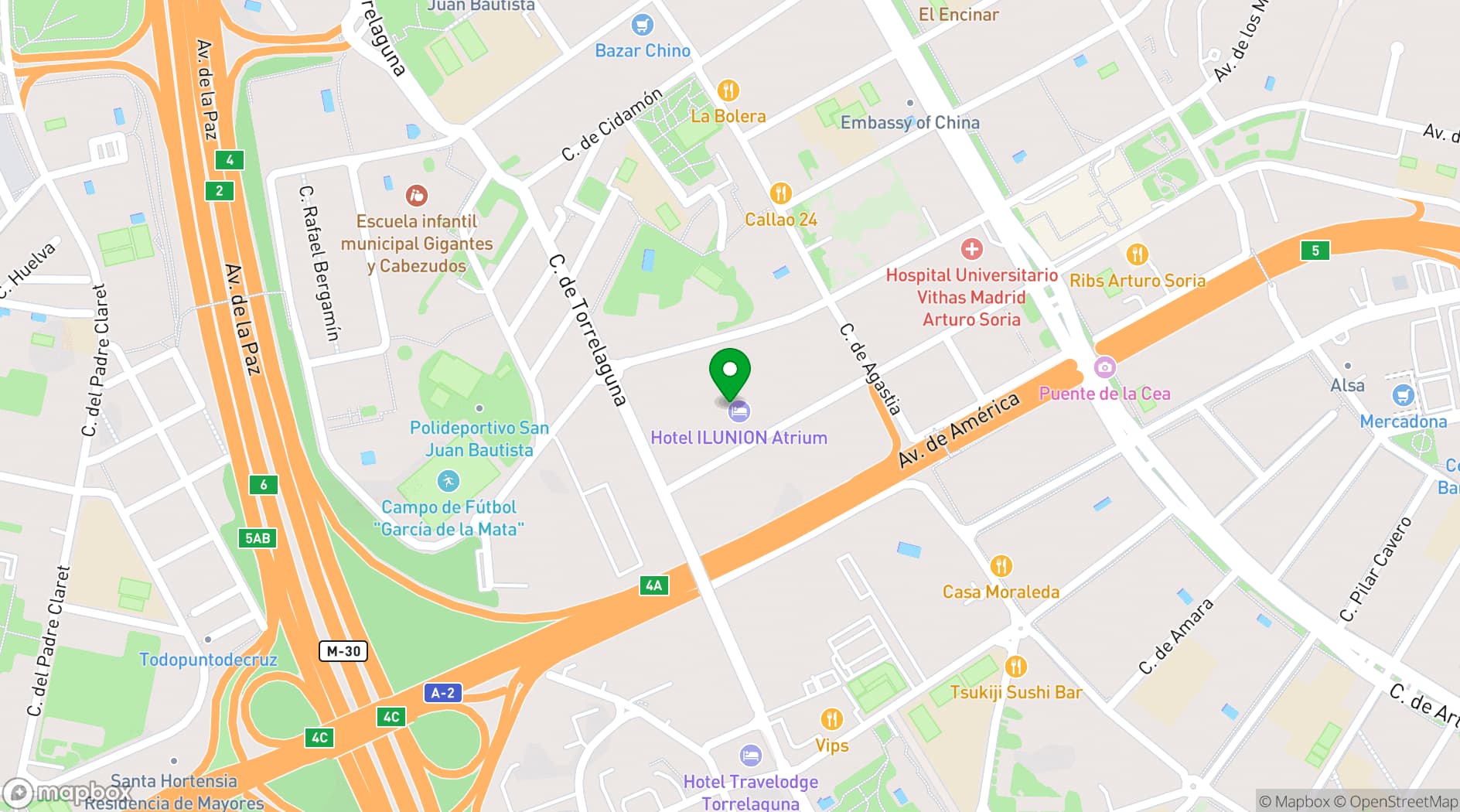 Map showing Hotel ILUNION Atrium