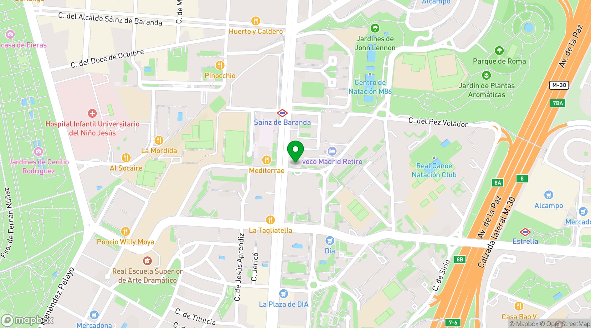 Map showing Crowne Plaza Madrid Centre Retiro
