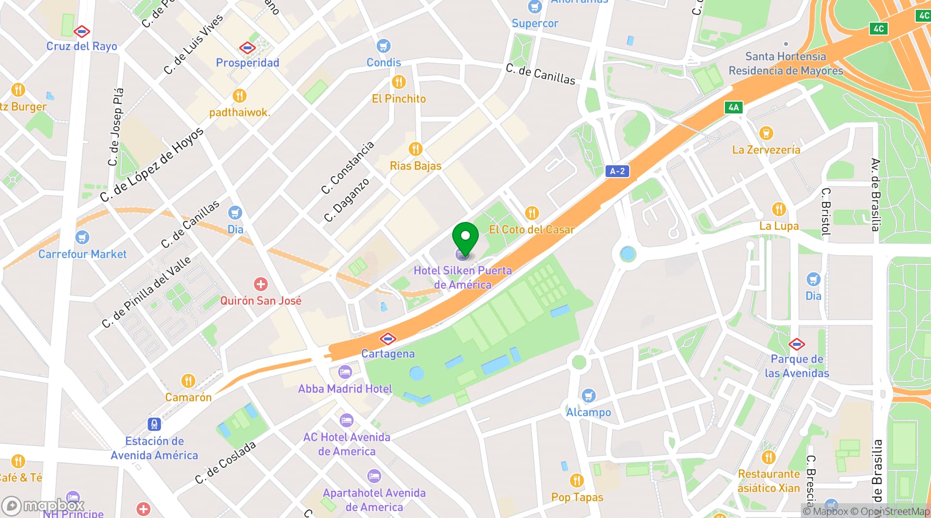 Map showing Puerta América Hotel