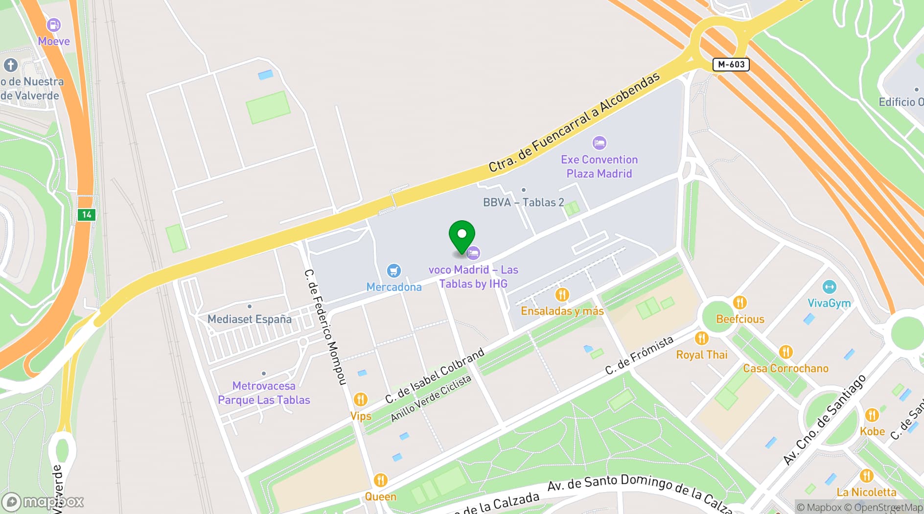 Map showing Holiday Inn Madrid - Las Tablas