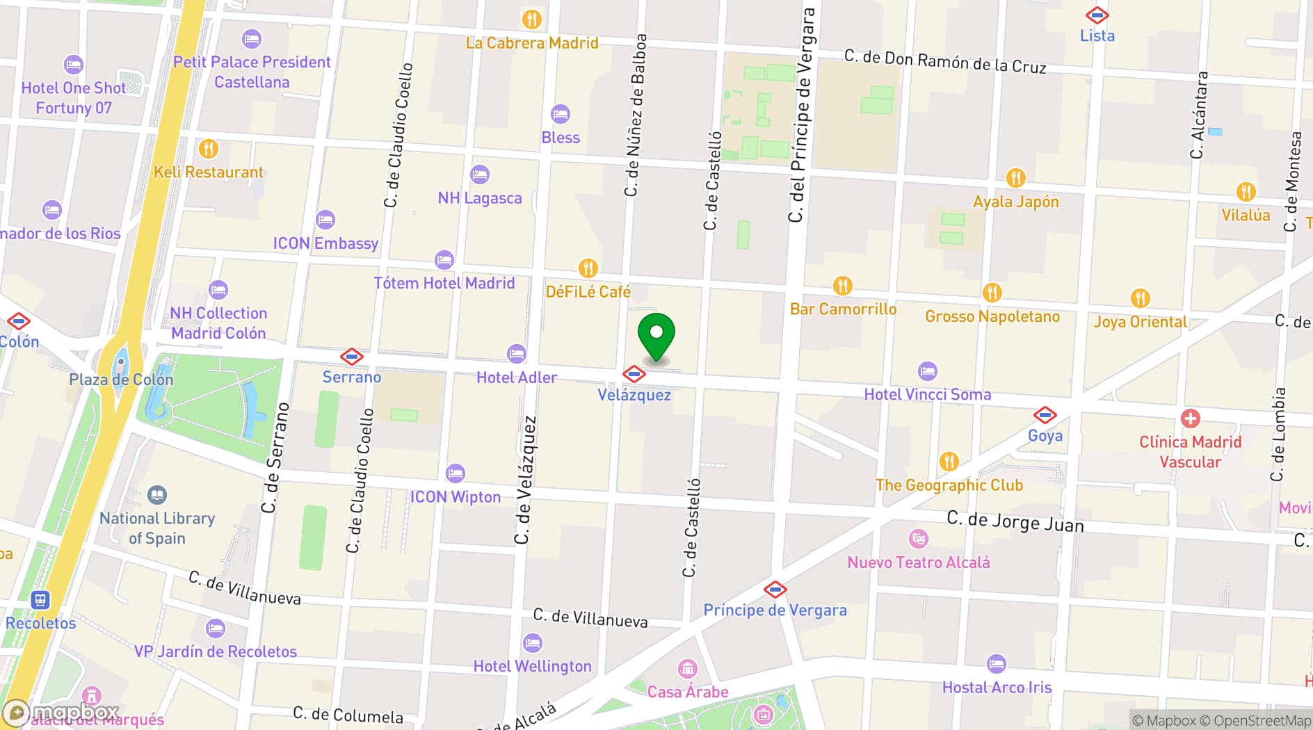 Map showing Hotel Catalonia Goya