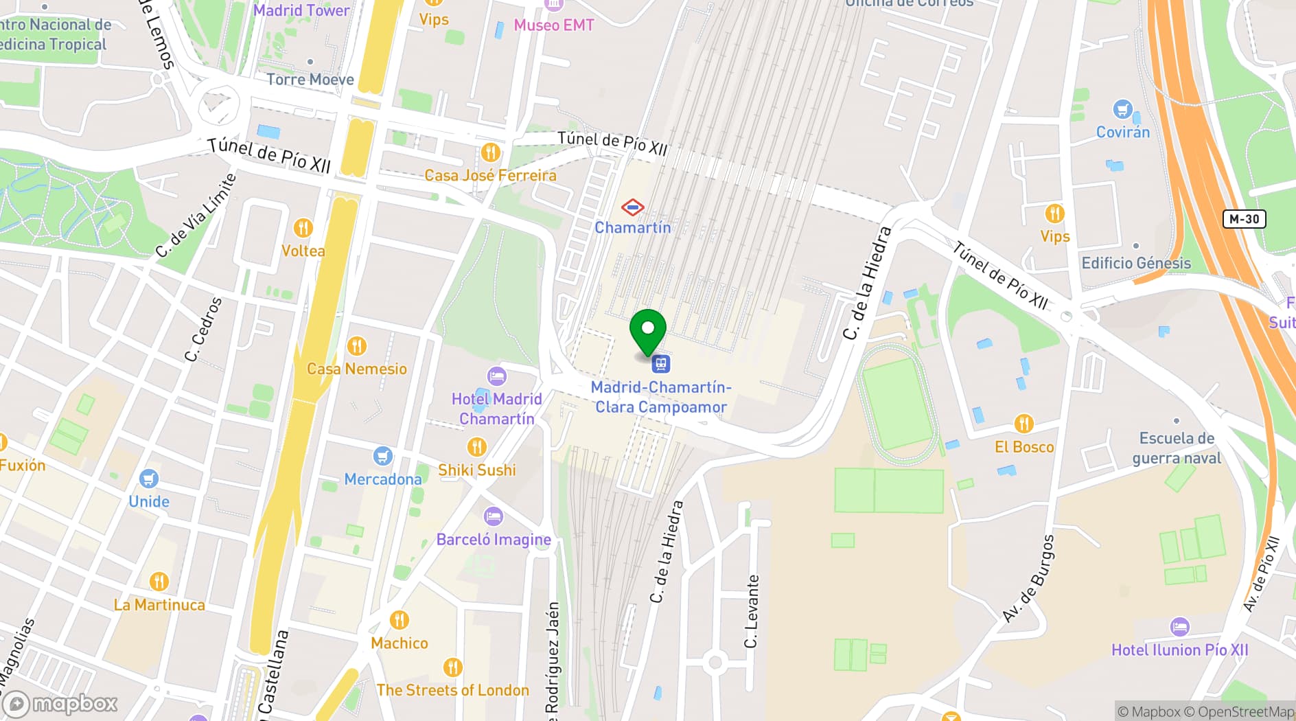 Map showing MEEU Estacion de Chamartin
