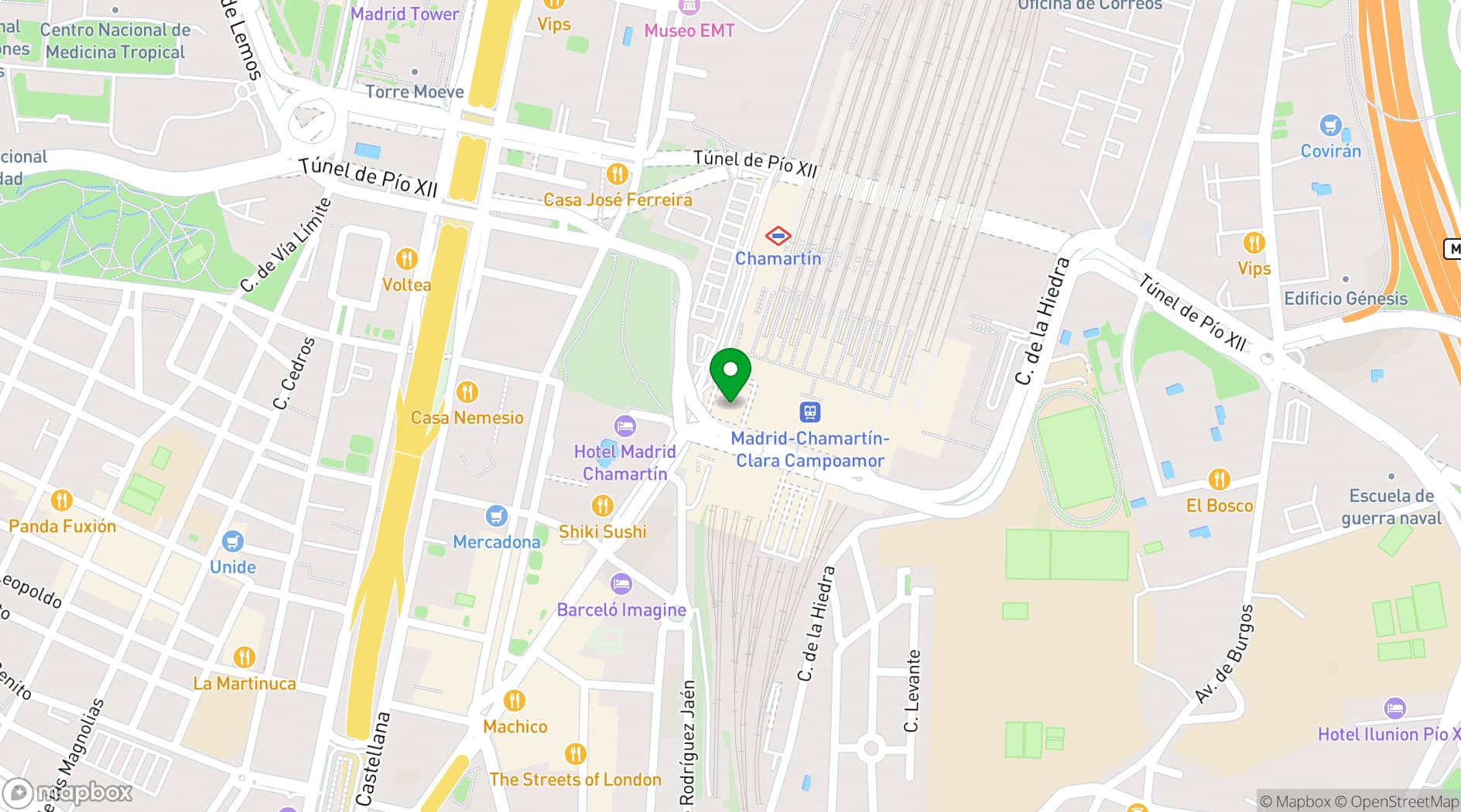 Map showing MEEU, Madrid Exhibitions and Urban Events
