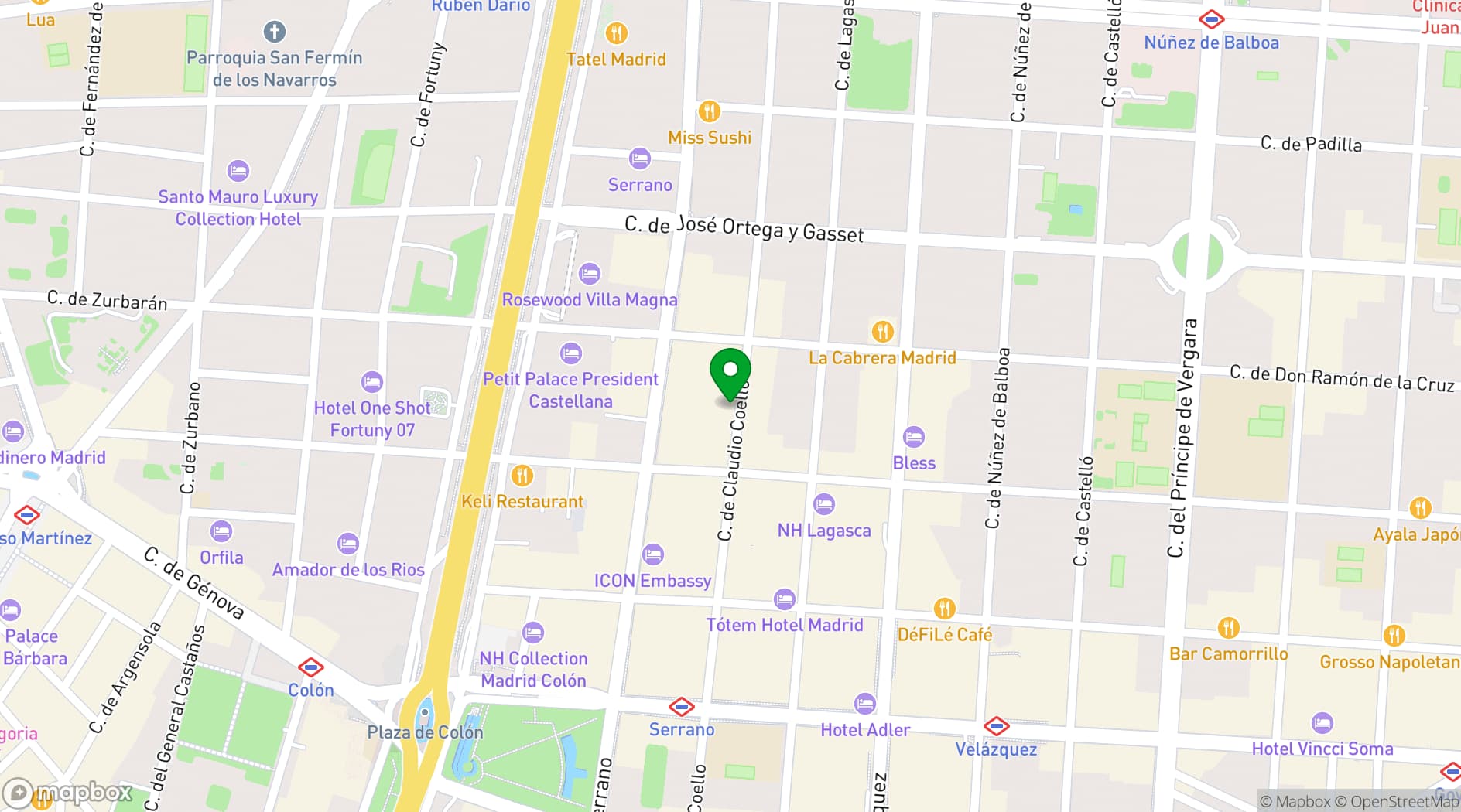 Map showing Hotel Único Madrid