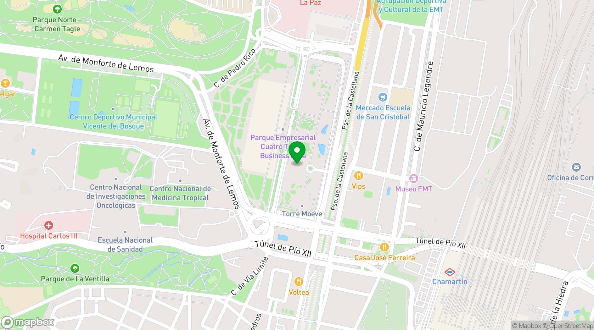 Map showing Eurostars Madrid Tower hotel