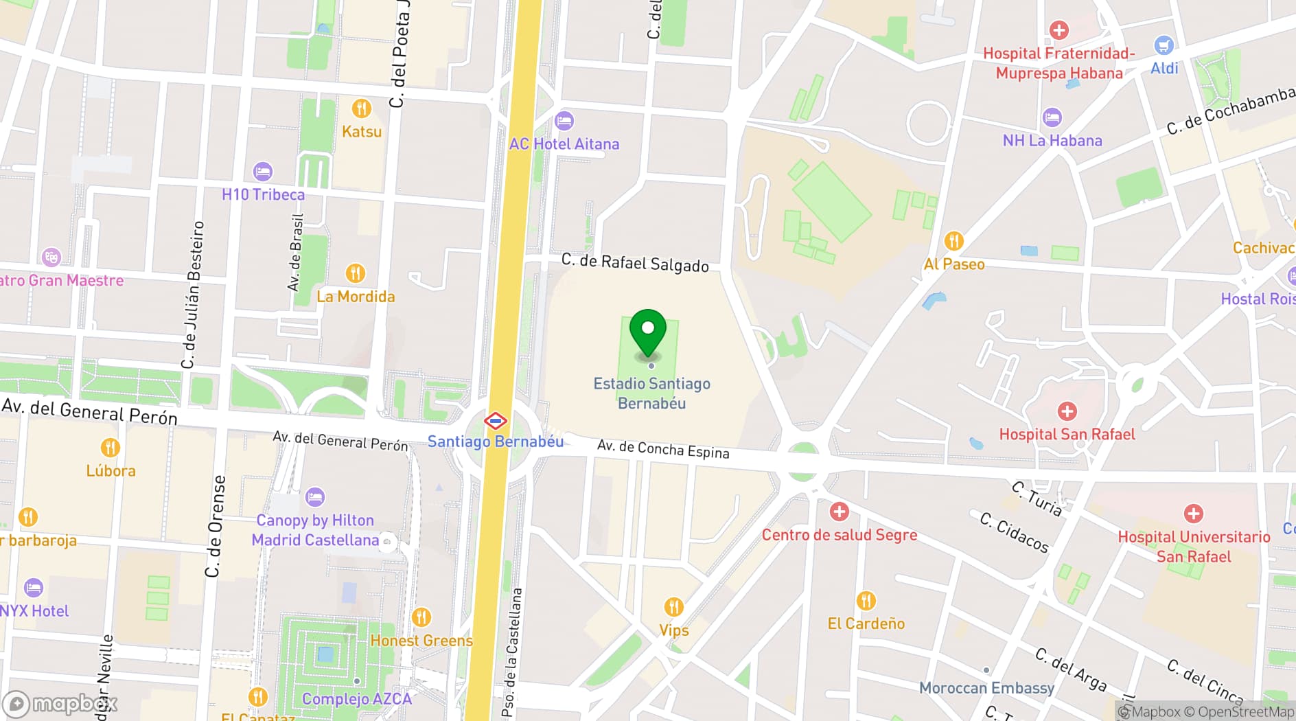 Map showing Bernabéu Stadium