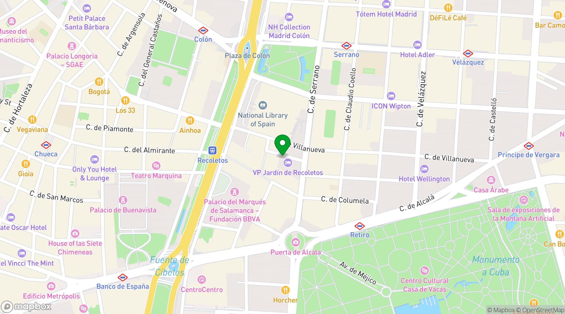 Map showing VP Jardín de Recoletos