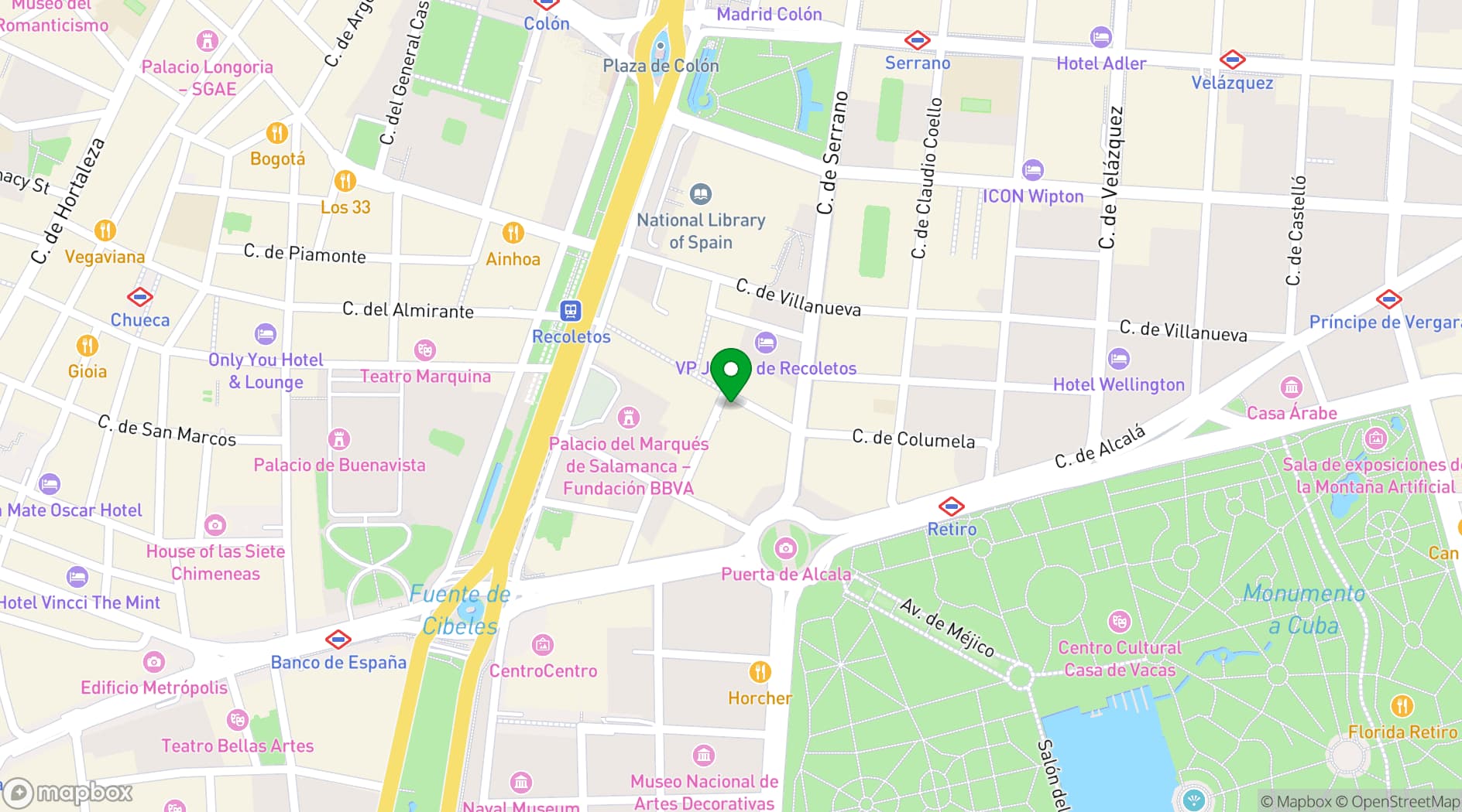 Map showing Recoletos Jazz Madrid - The Hotel