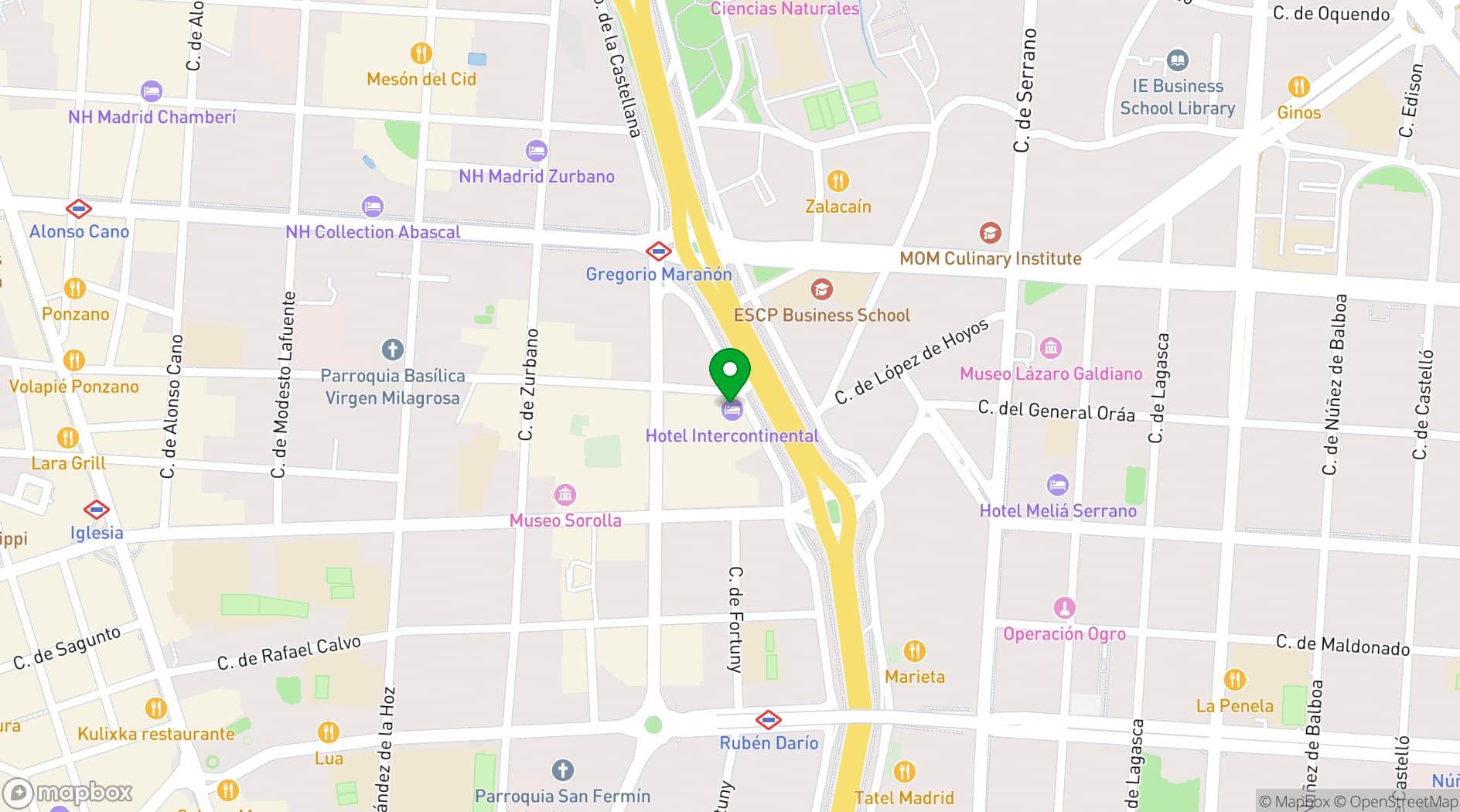 Map showing InterContinental Madrid Hotel