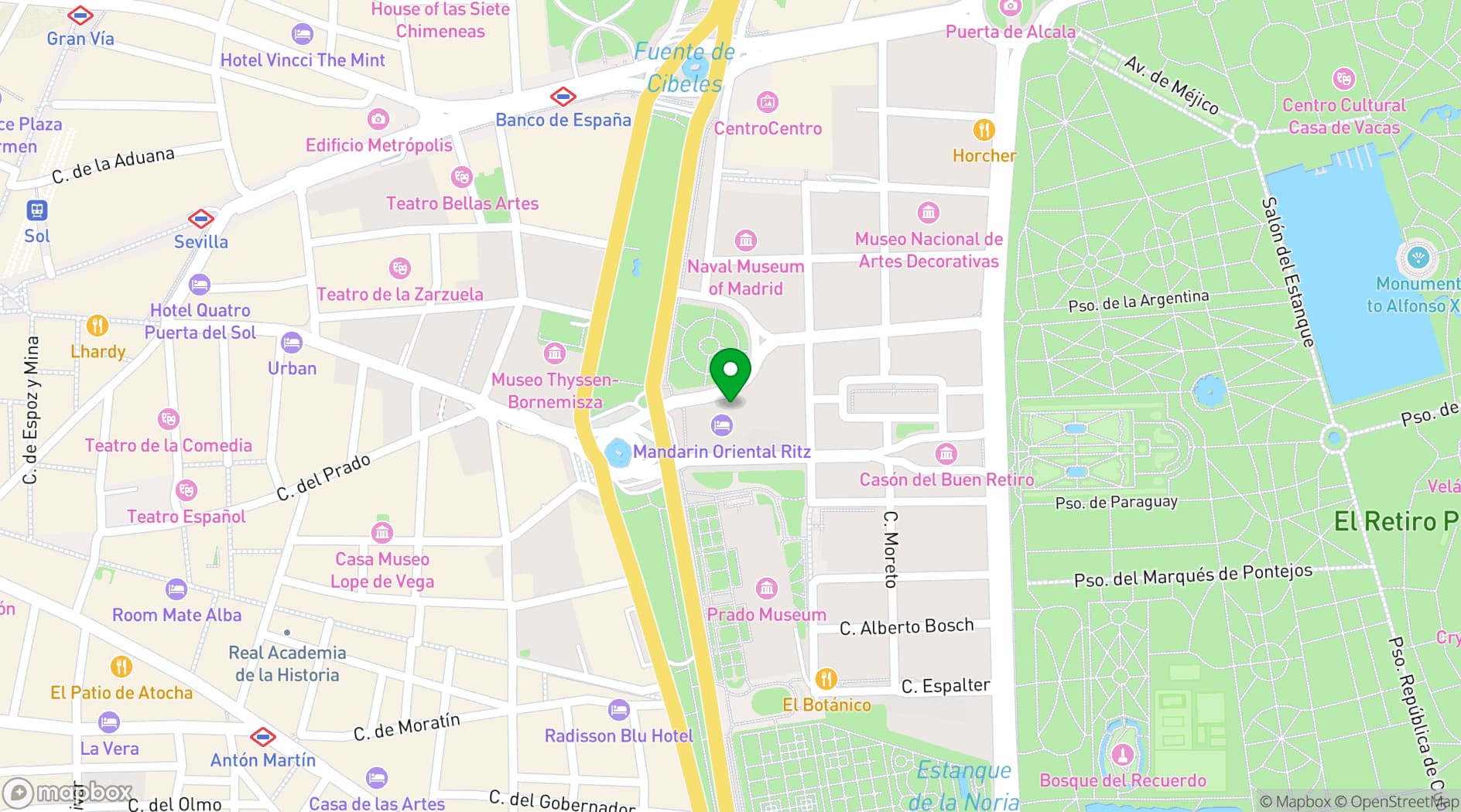Map showing Mandarin Oriental Ritz, Madrid