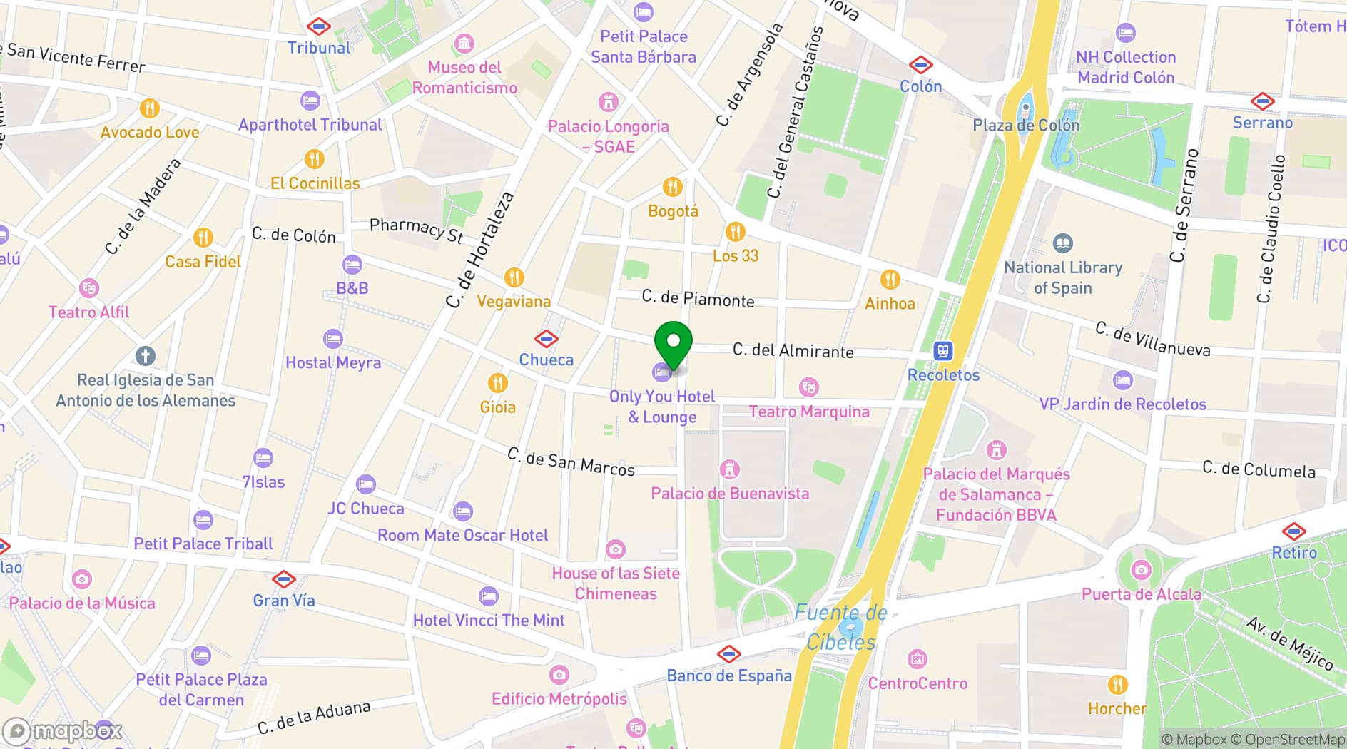 Map showing Only YOU Boutique Hotel Madrid