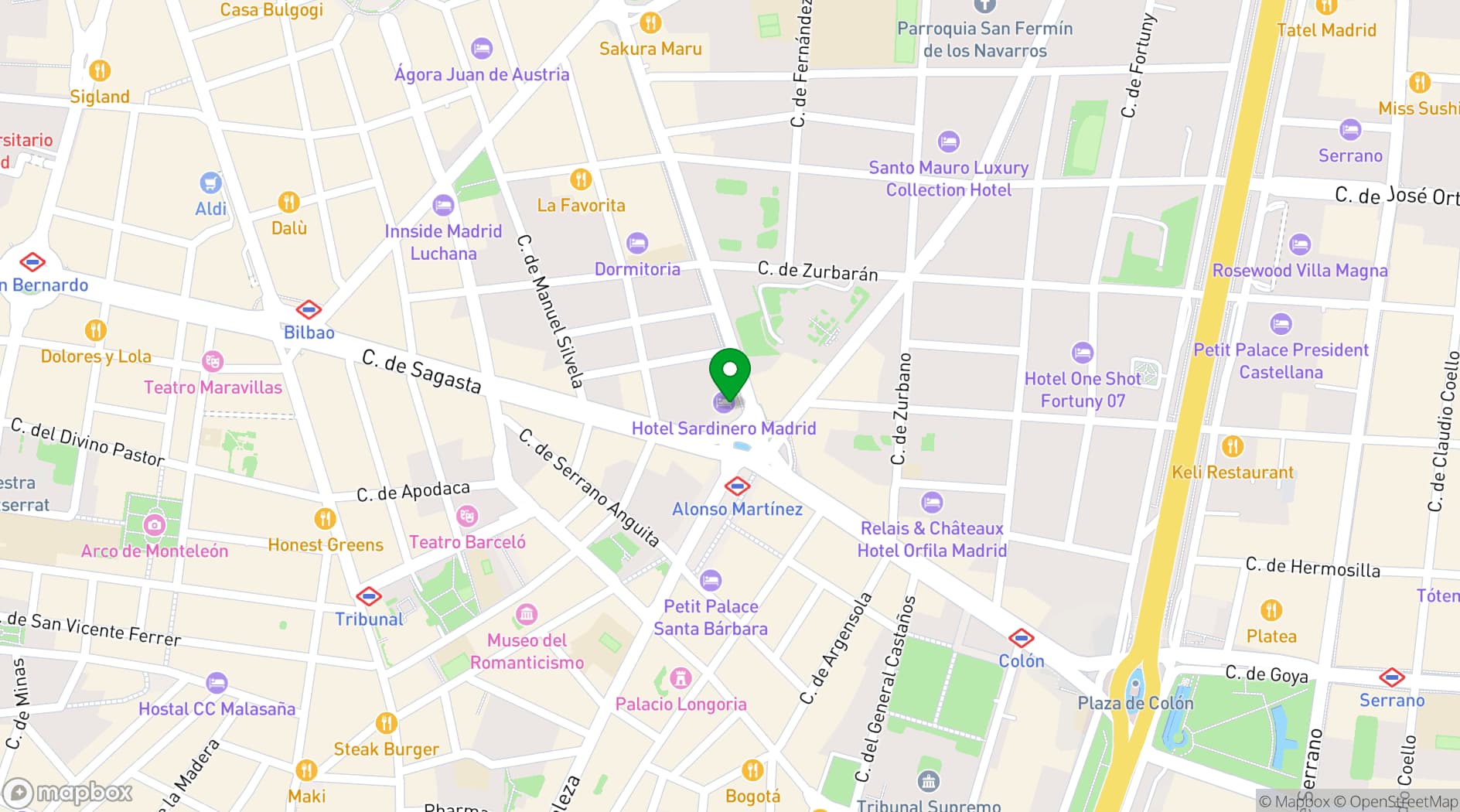 Map showing Hotel Sardinero Madrid