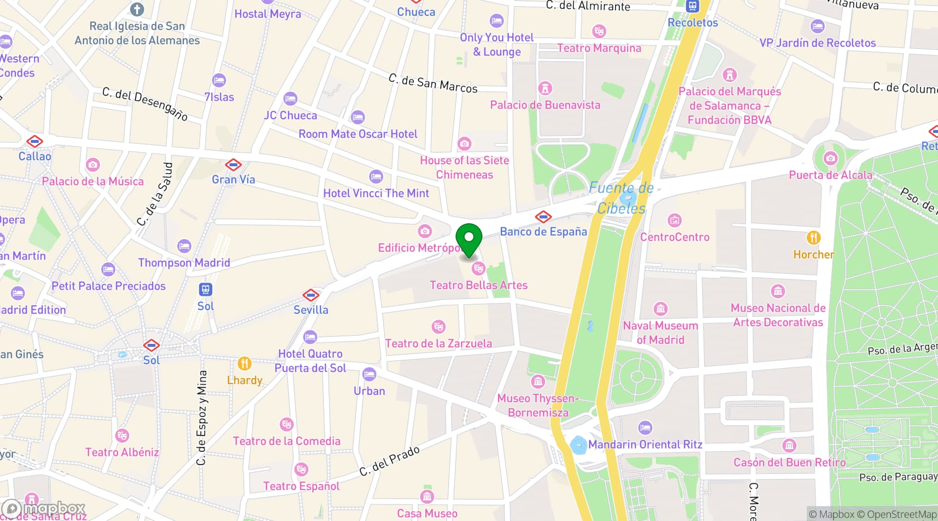 Map showing Circulo De Bellas Artes