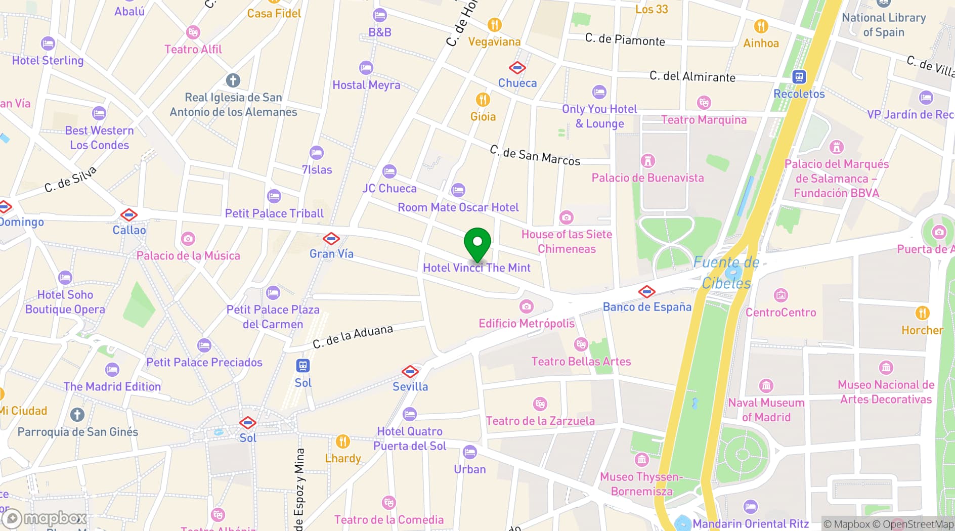 Map showing Catalonia Gran Vía Madrid