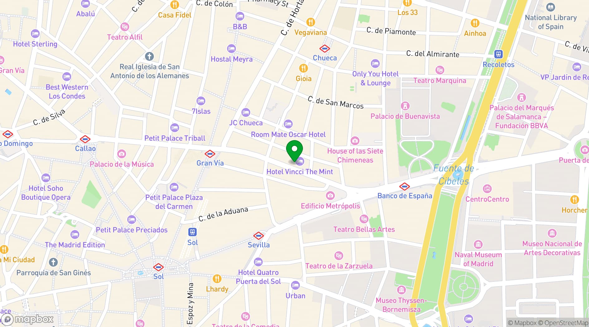 Map showing Vincci Hoteles