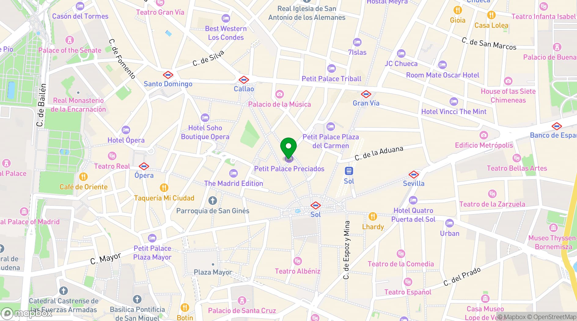 Map showing Hotel Preciados
