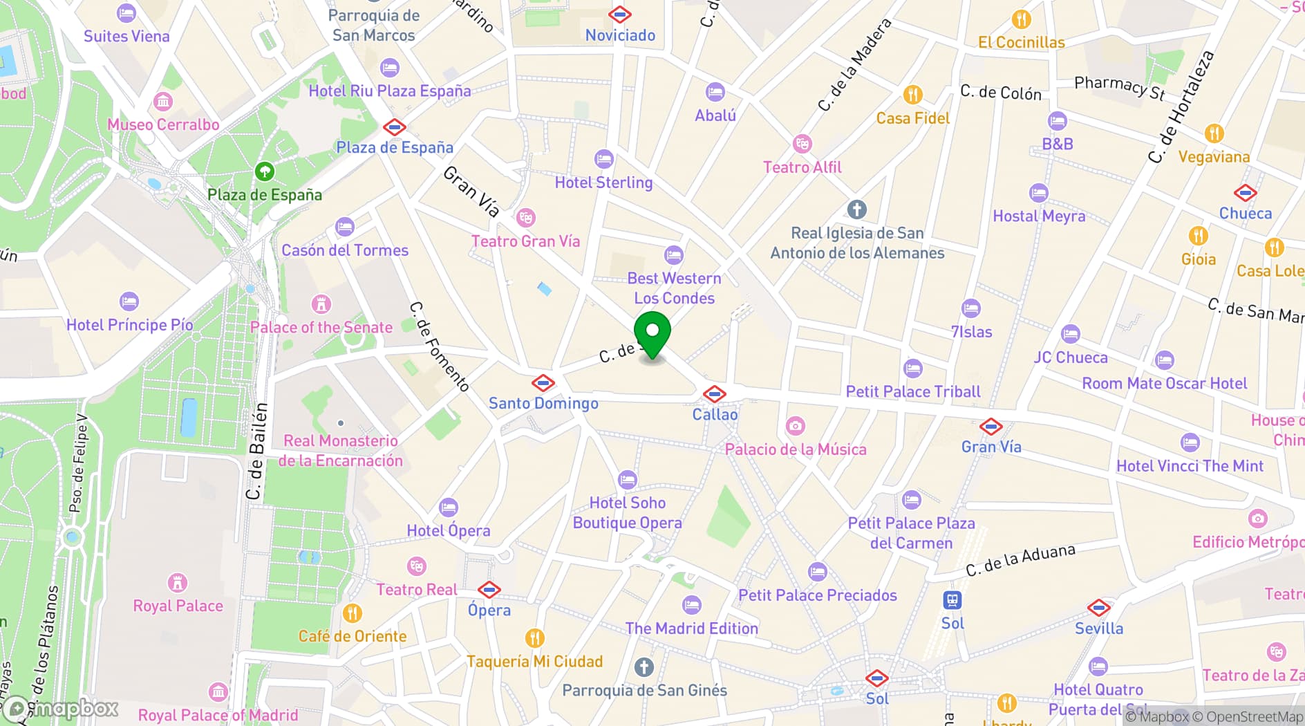 Map showing Gran Vía Venue