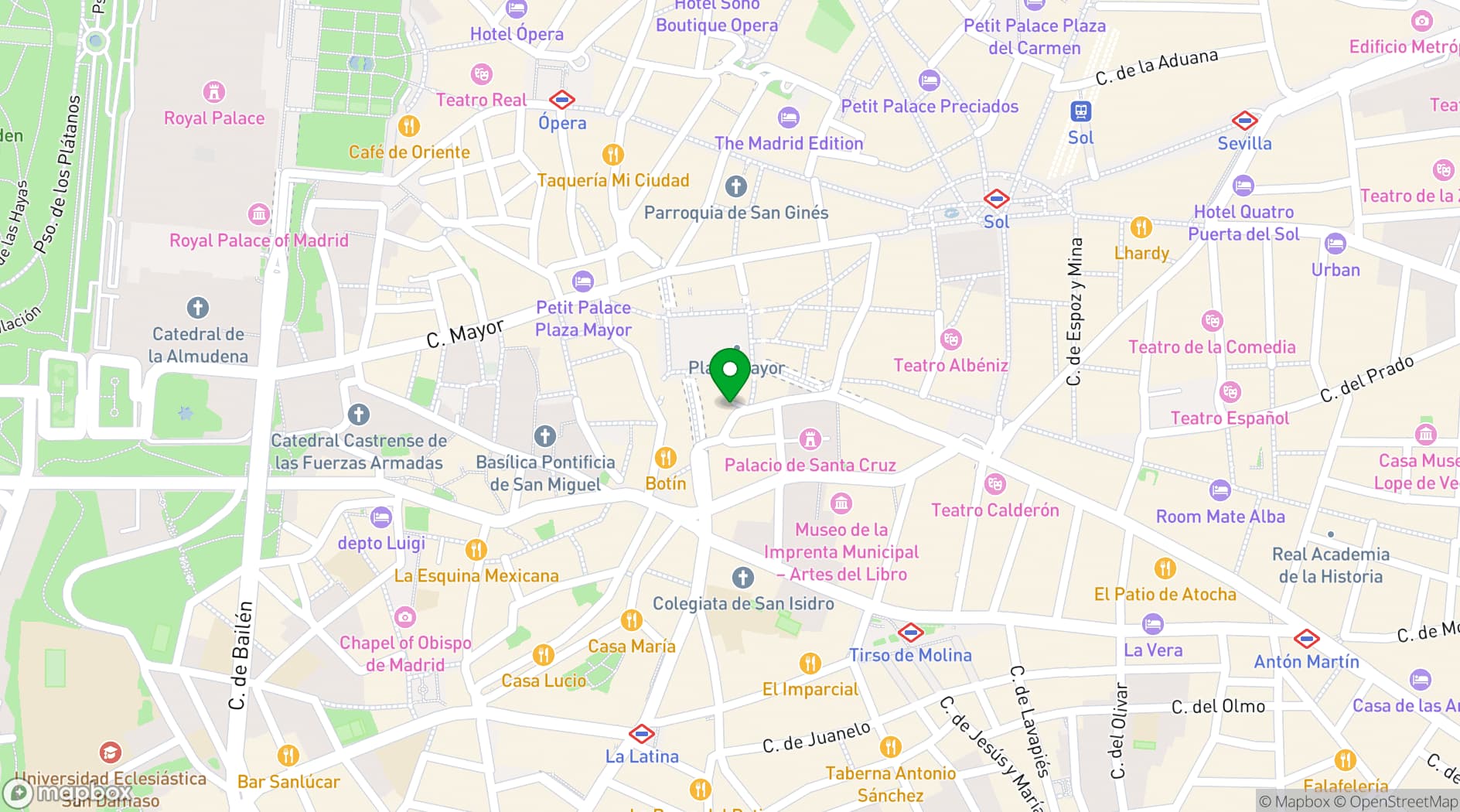 Map showing Pestana Plaza Mayor Madrid