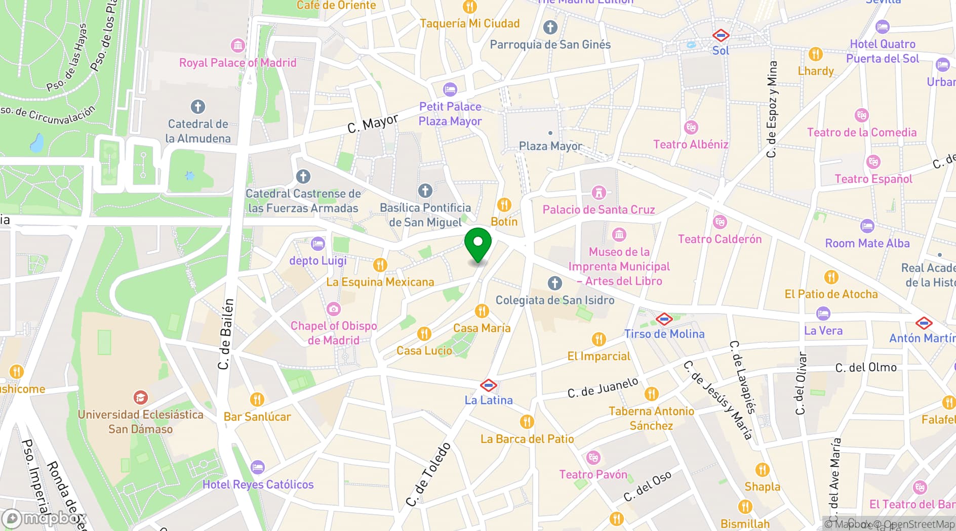 Map showing Posada del León de Oro