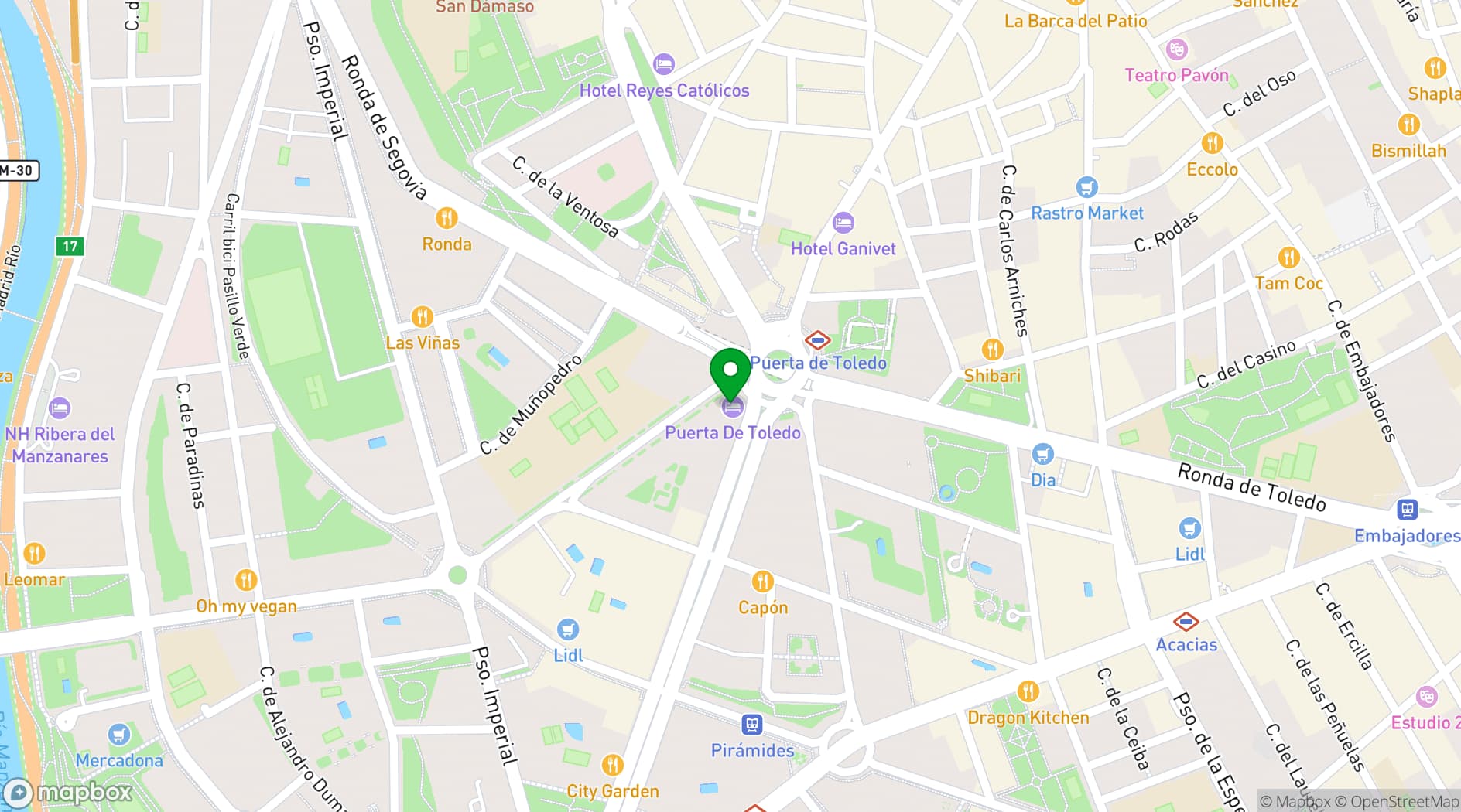 Map showing Hotel Puerta de Toledo