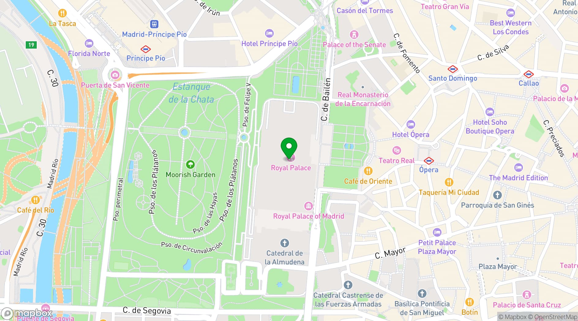 Map showing Royal Palace of Madrid