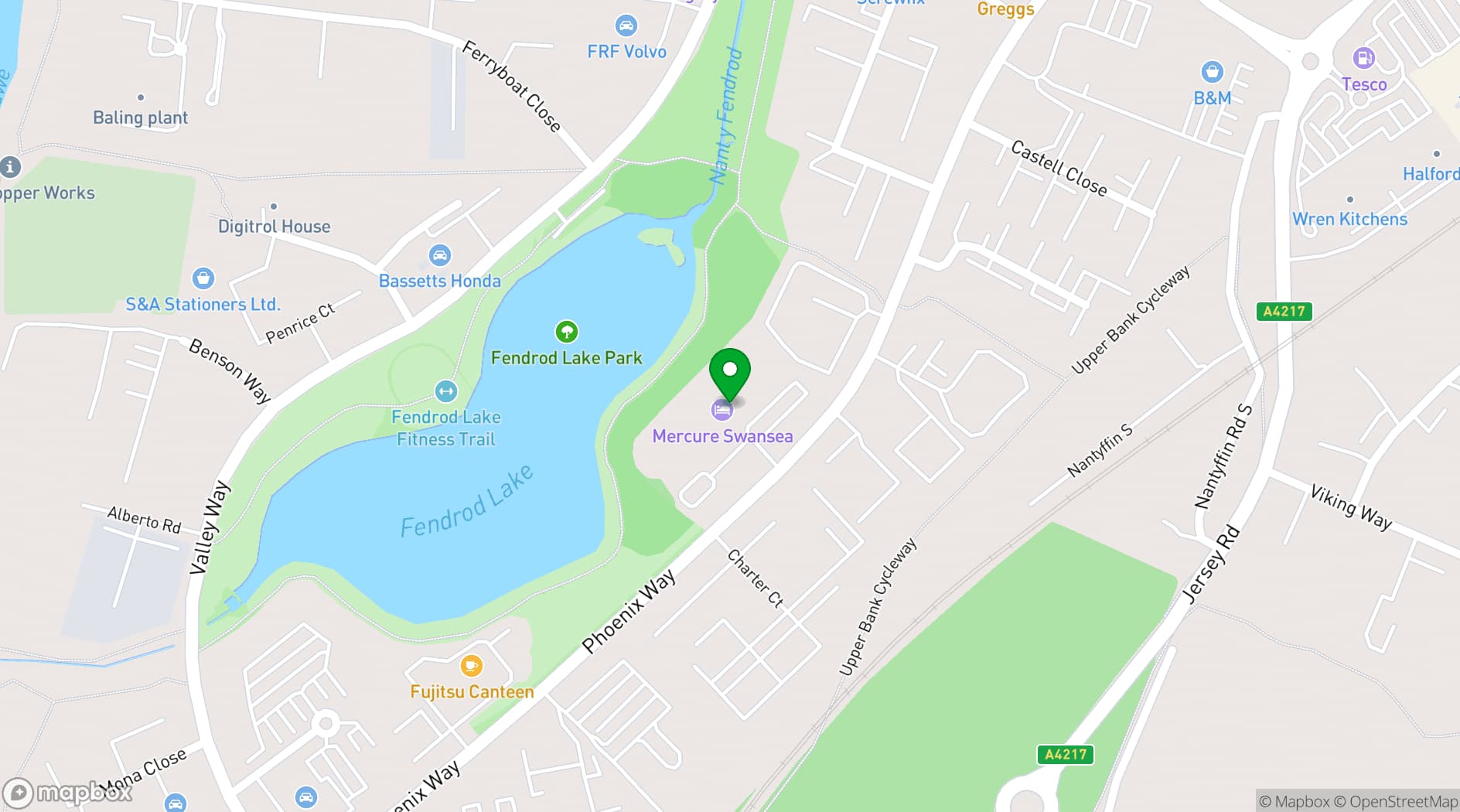 Map showing Mercure Swansea Hotel