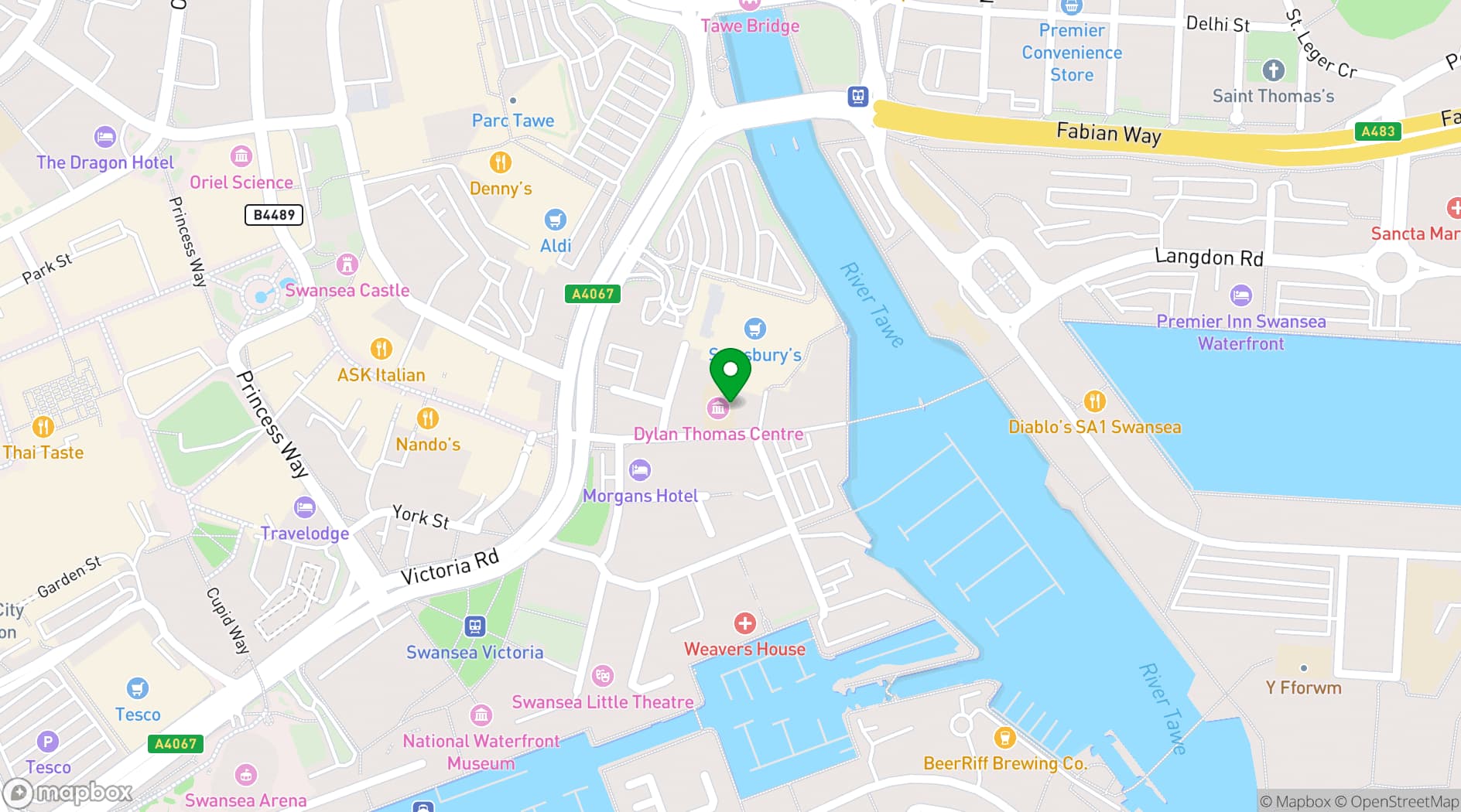 Map showing Dylan Thomas Centre