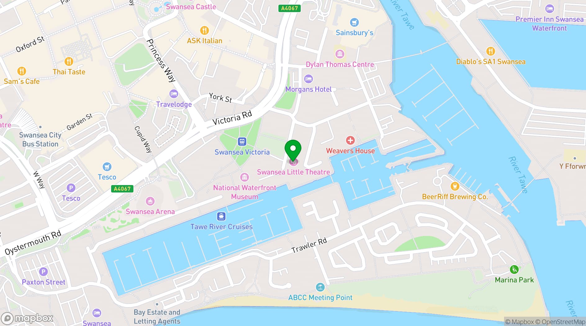 Map showing Dylan Thomas Theatre