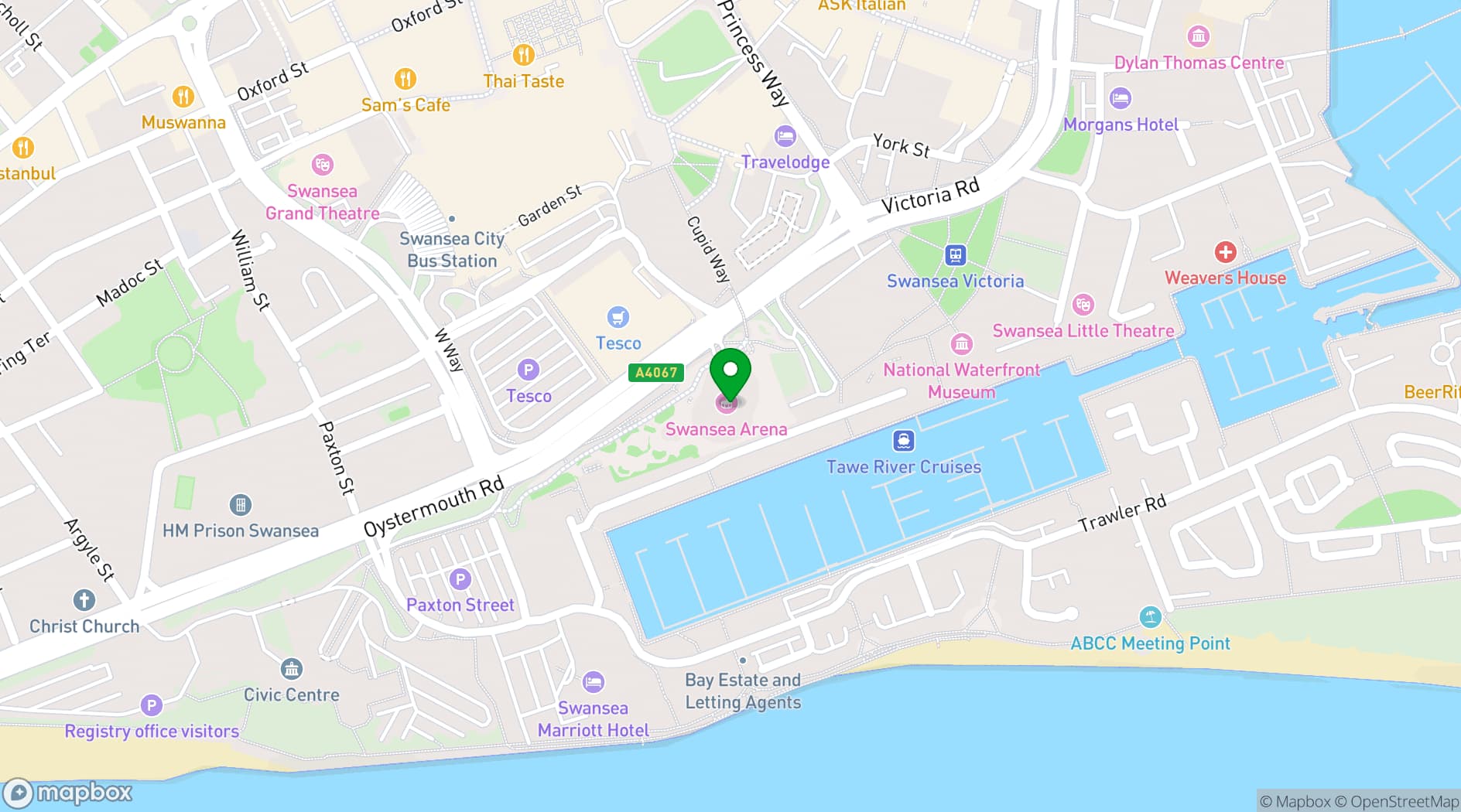 Map showing Swansea Arena