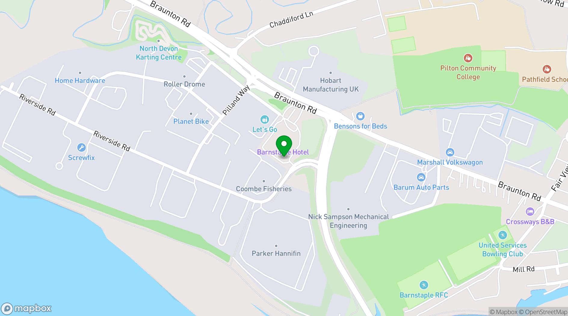 Map showing The Barnstaple Hotel