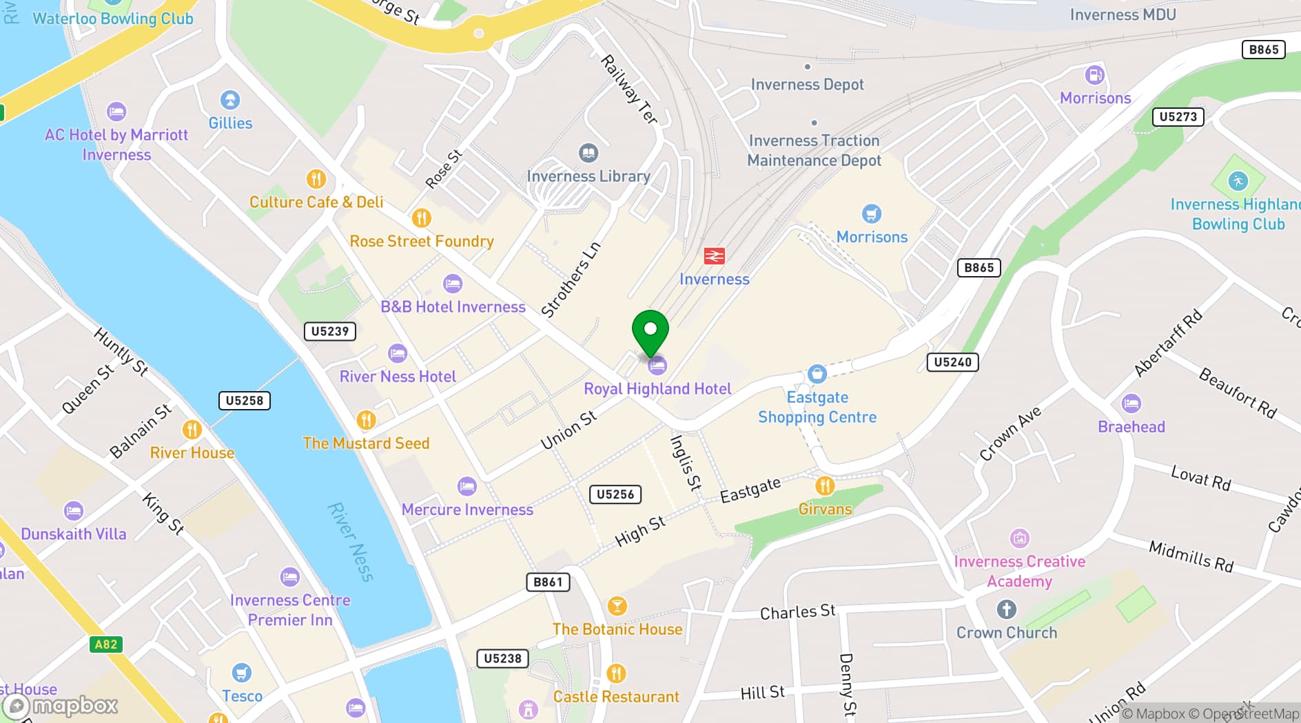 Map showing Royal Highland Hotel