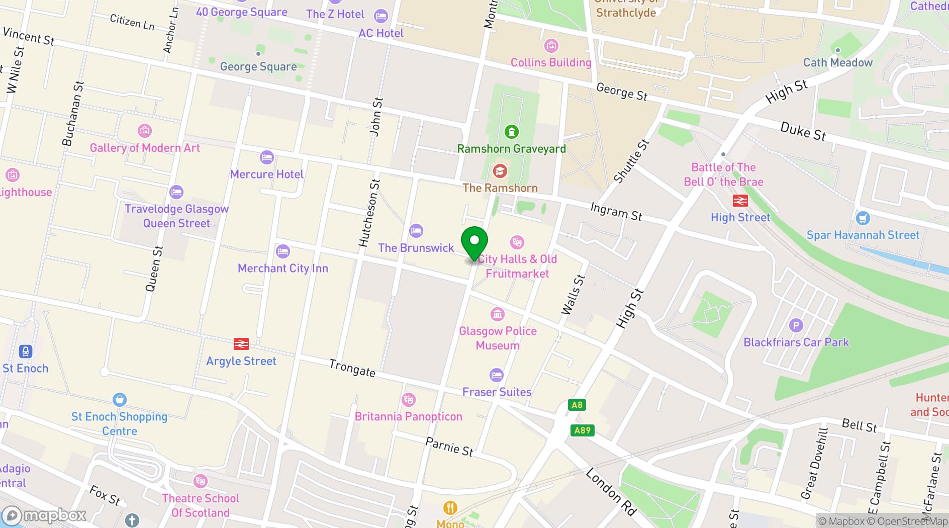 Map showing voco Grand Central Glasgow